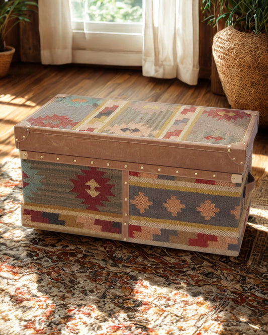 BIKANER TRUNK - KILIM AND LEATHER
