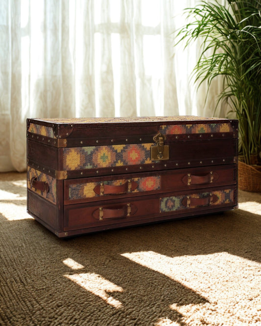 SPRINGFIELD CHEST OF DRAWERS CUM TRUNK  - KILIM AND LEATHER