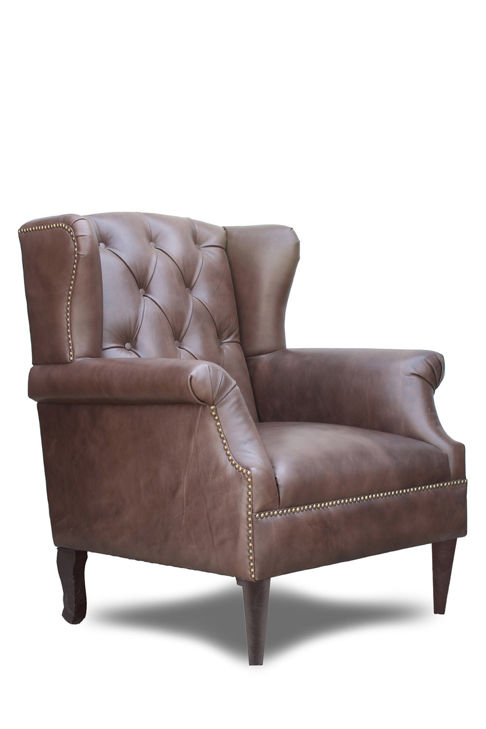 Kasauli Studded Leather Wing Chair