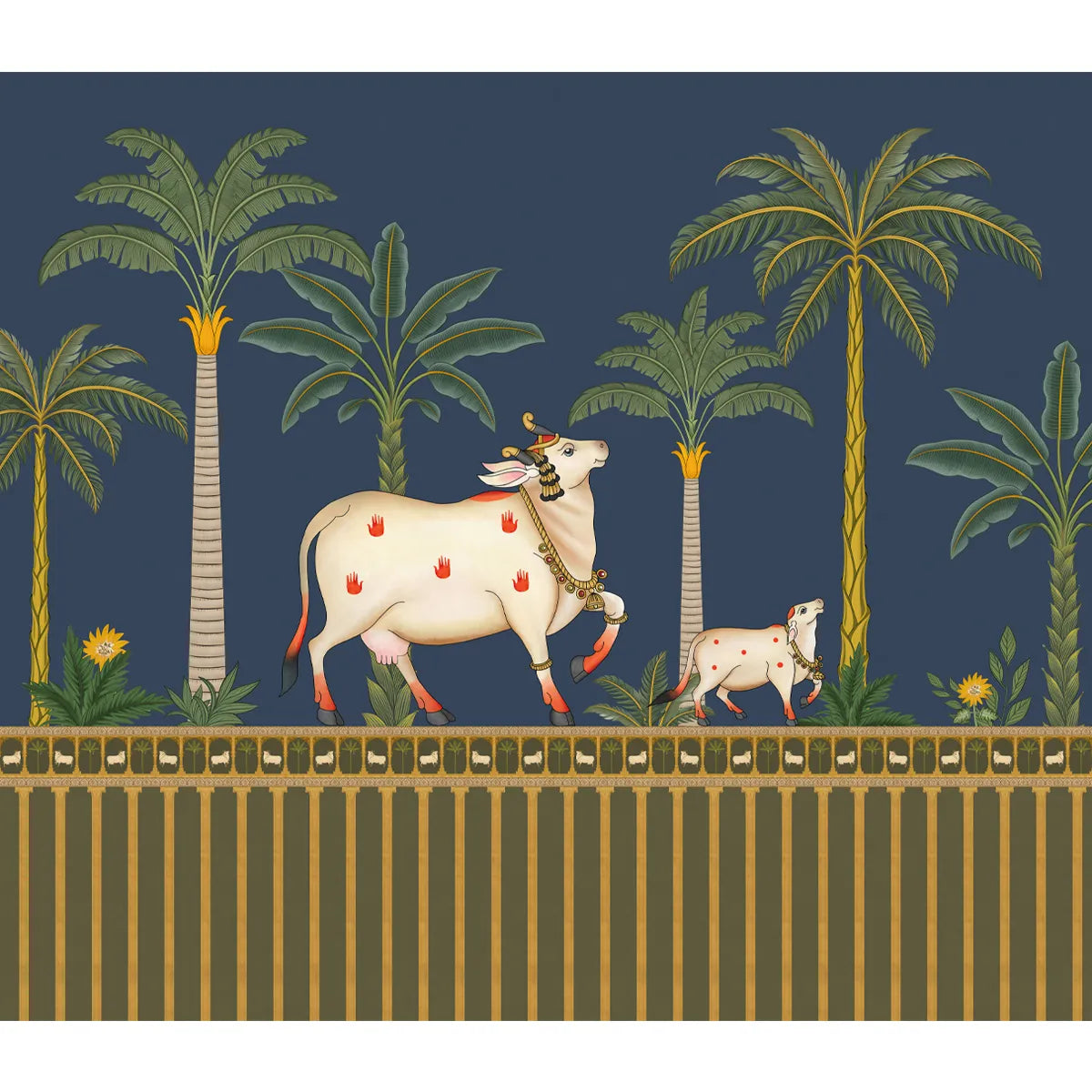 Surabhi Cows Pichwai Wallpaper, Blue Color