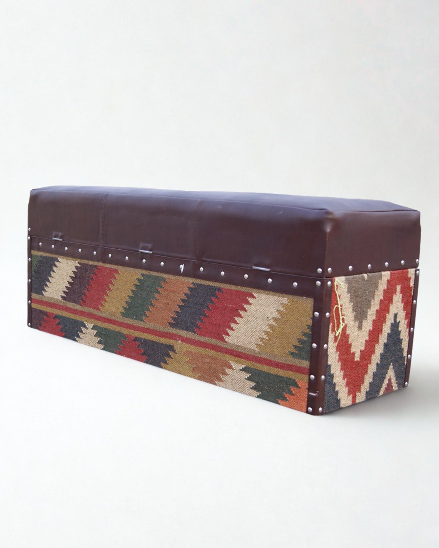 EIFFEL TRUNK OTTOMAN IN KILIM AND LEATHER