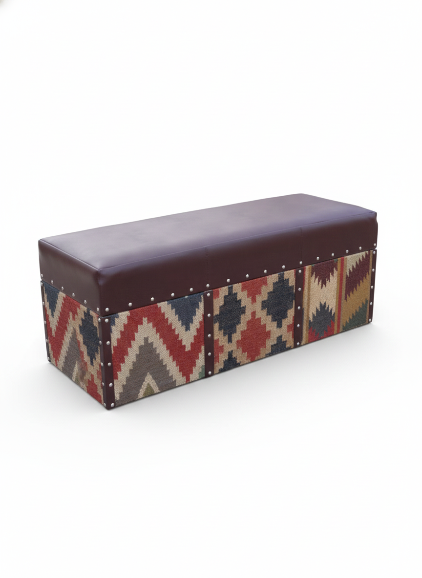 EIFFEL TRUNK OTTOMAN IN KILIM AND LEATHER