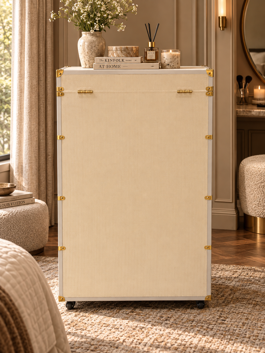 Back of the vanity trunk chest, finished to the same standard as the front so it can stand away from a wall