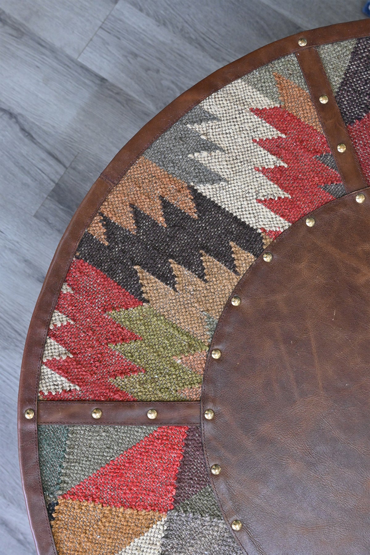 Goround round coffee table in kilim and leather by Art Avenue — image 11 of 11