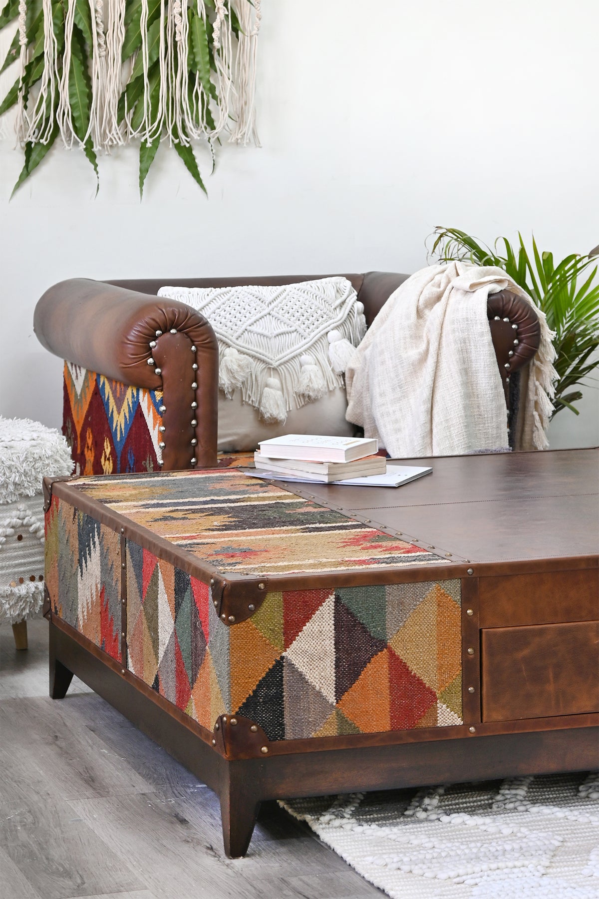 Chandigarh kilim coffee table by Art Avenue, handwoven kilim and wood — image 6 of 22