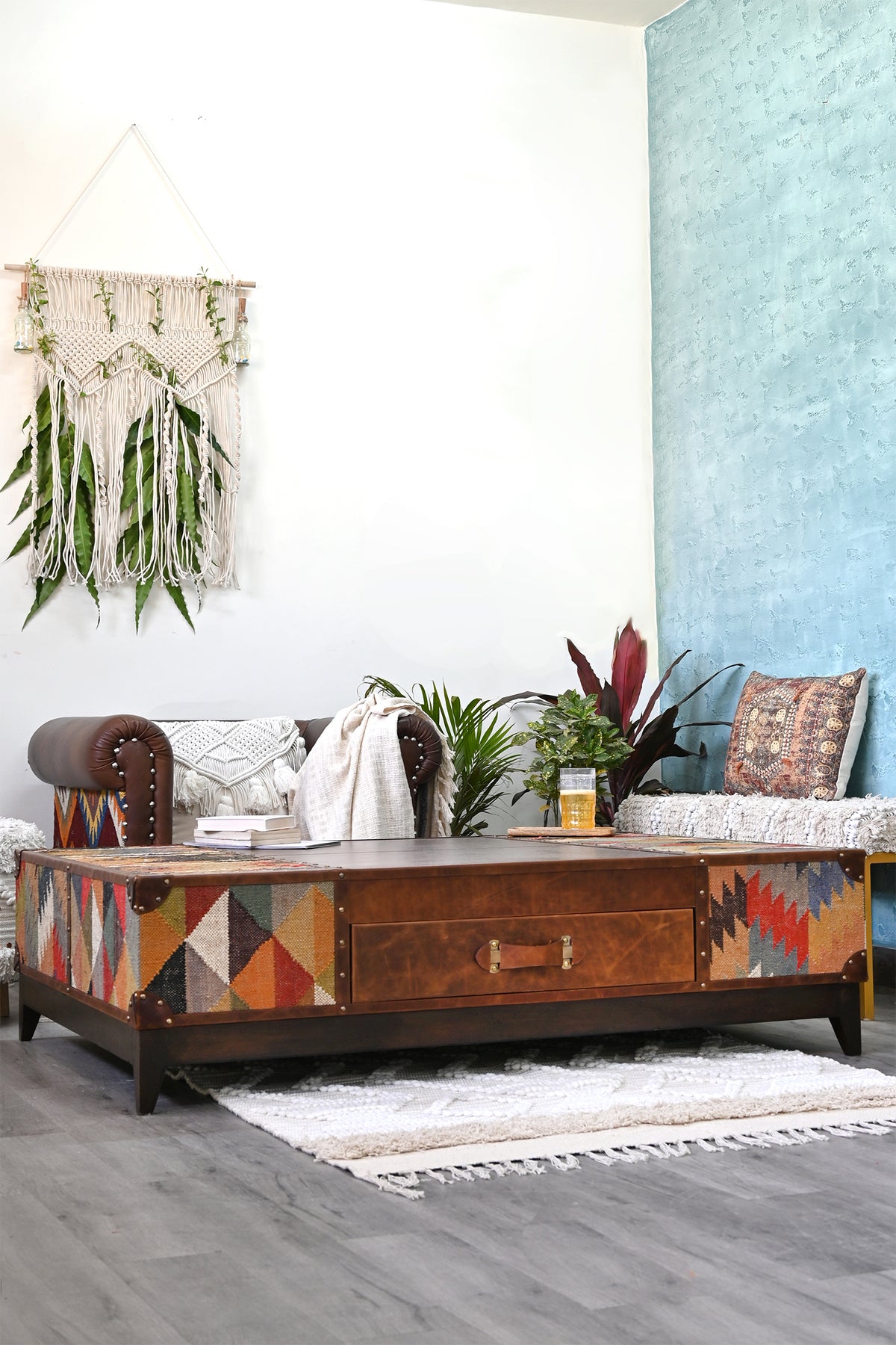 Chandigarh kilim coffee table by Art Avenue, handwoven kilim and wood — image 2 of 22