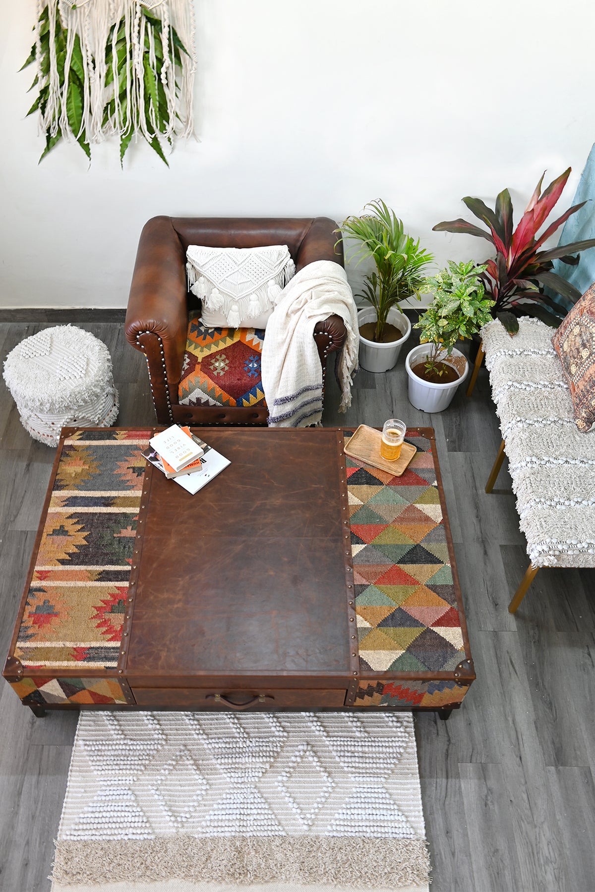 Chandigarh kilim coffee table by Art Avenue, handwoven kilim and wood — image 7 of 22
