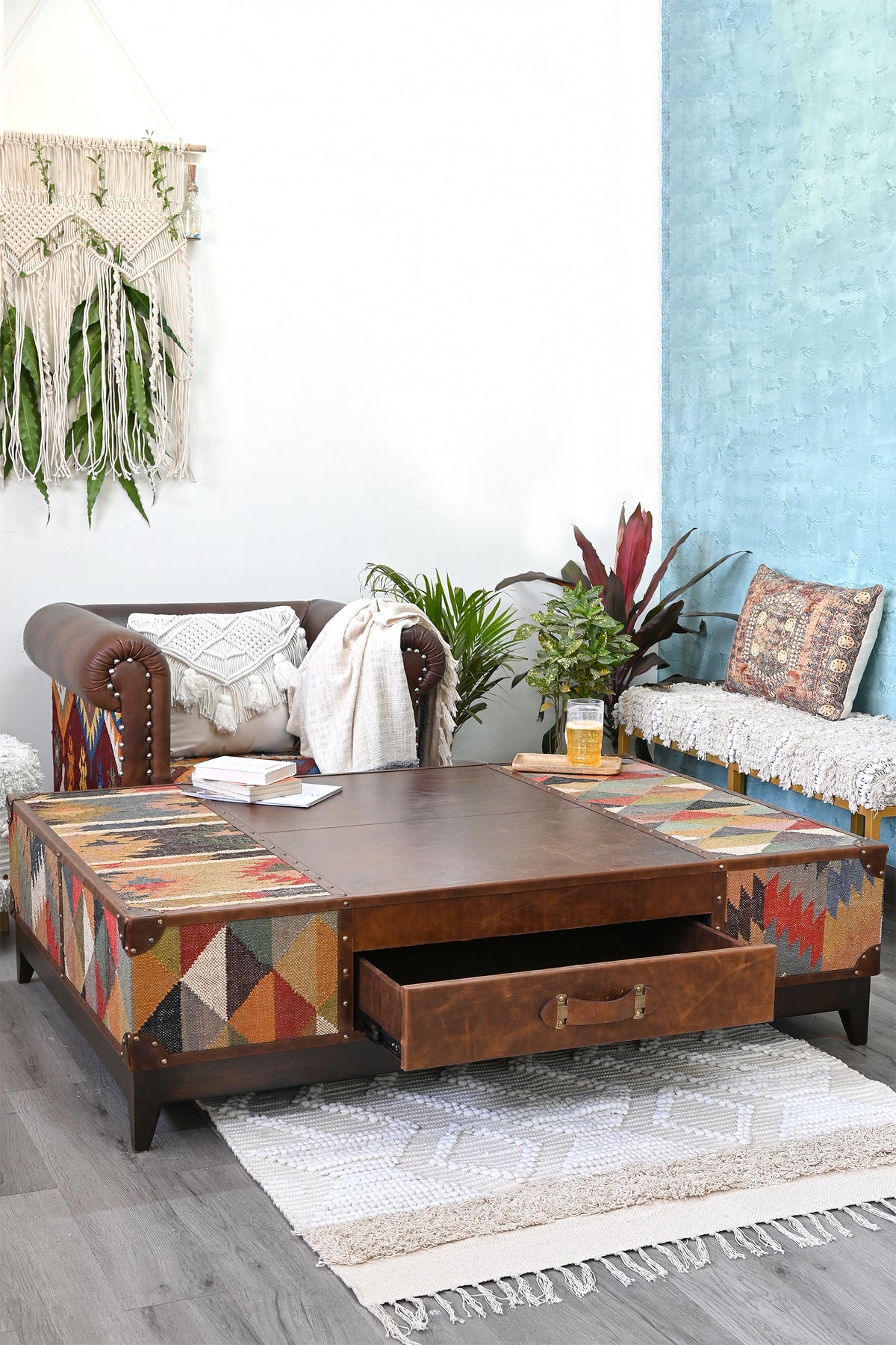 Chandigarh kilim coffee table by Art Avenue, handwoven kilim and wood — image 9 of 22