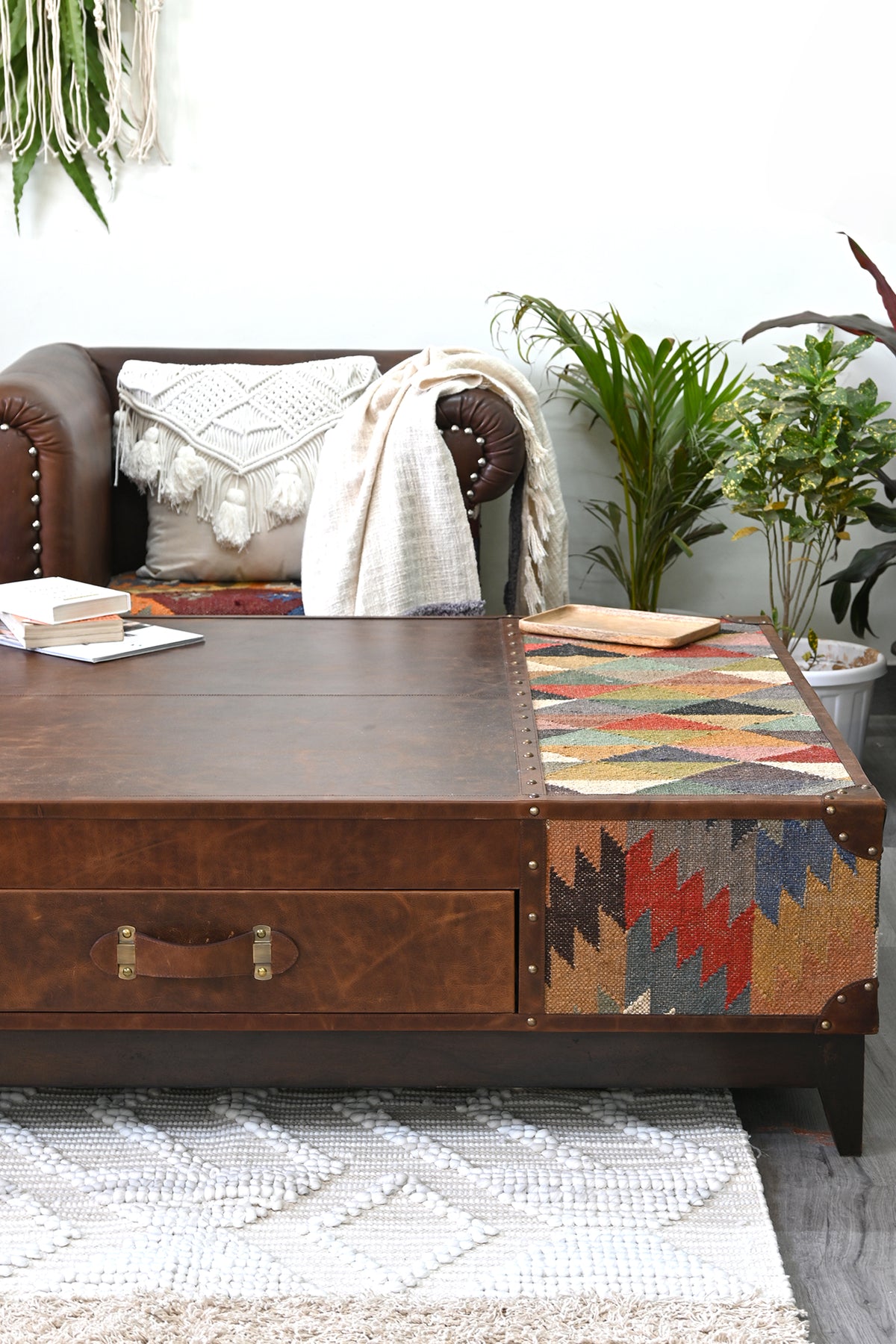 Chandigarh kilim coffee table by Art Avenue, handwoven kilim and wood — image 10 of 22