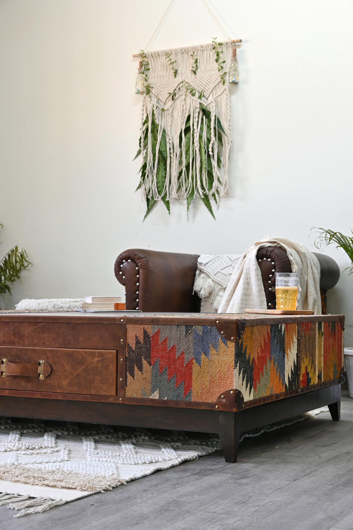 Chandigarh kilim coffee table by Art Avenue, handwoven kilim and wood — image 11 of 22