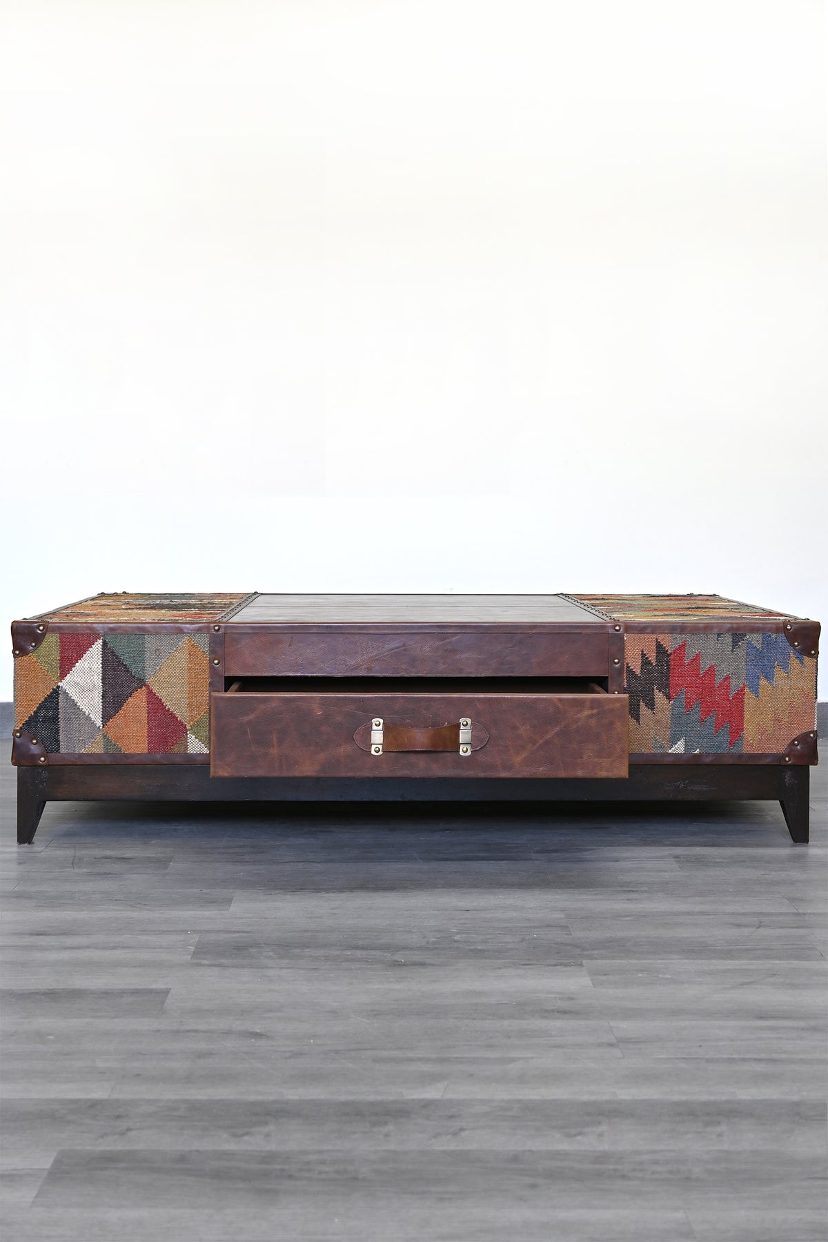 Chandigarh kilim coffee table by Art Avenue, handwoven kilim and wood — image 15 of 22