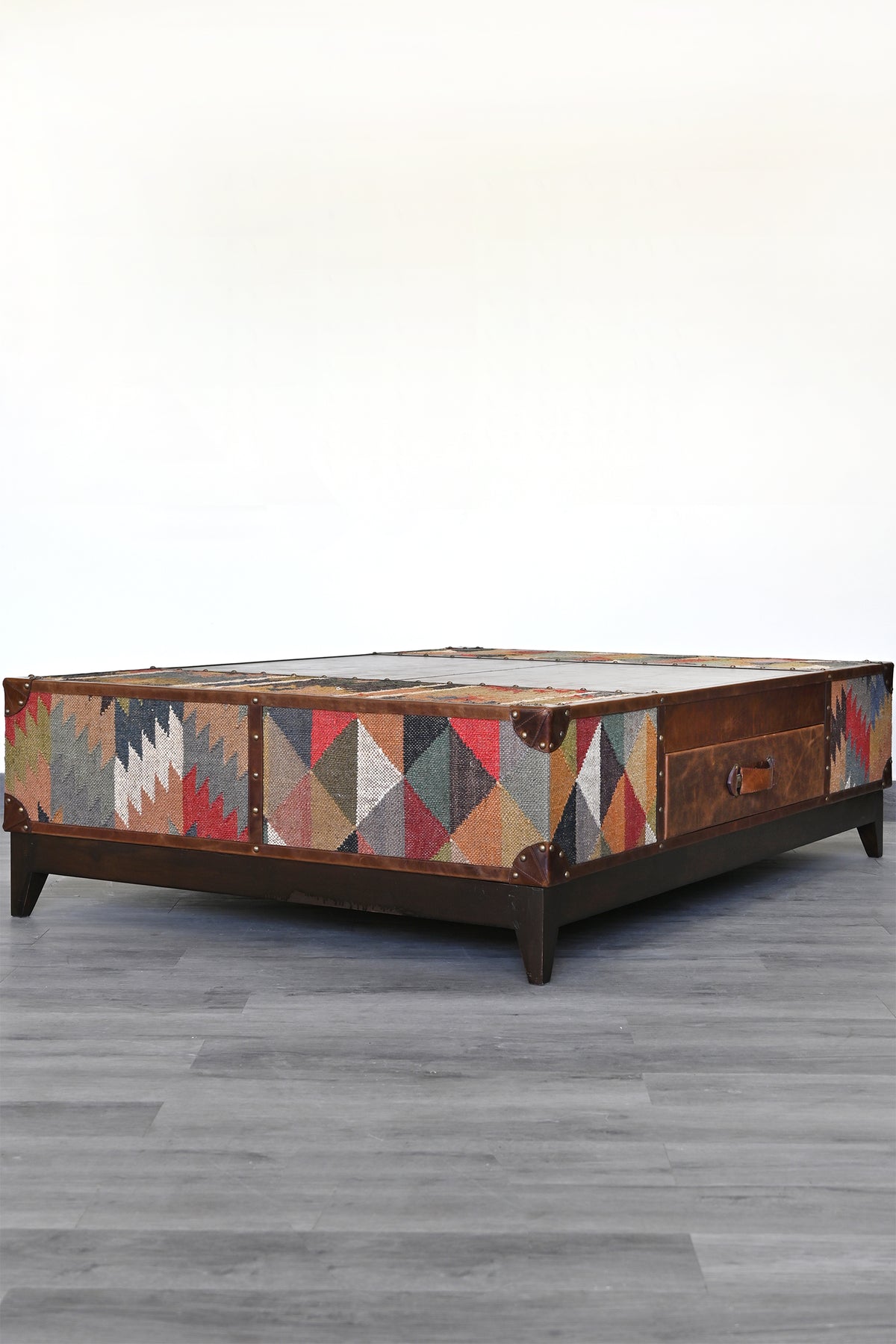 Chandigarh kilim coffee table by Art Avenue, handwoven kilim and wood — image 16 of 22