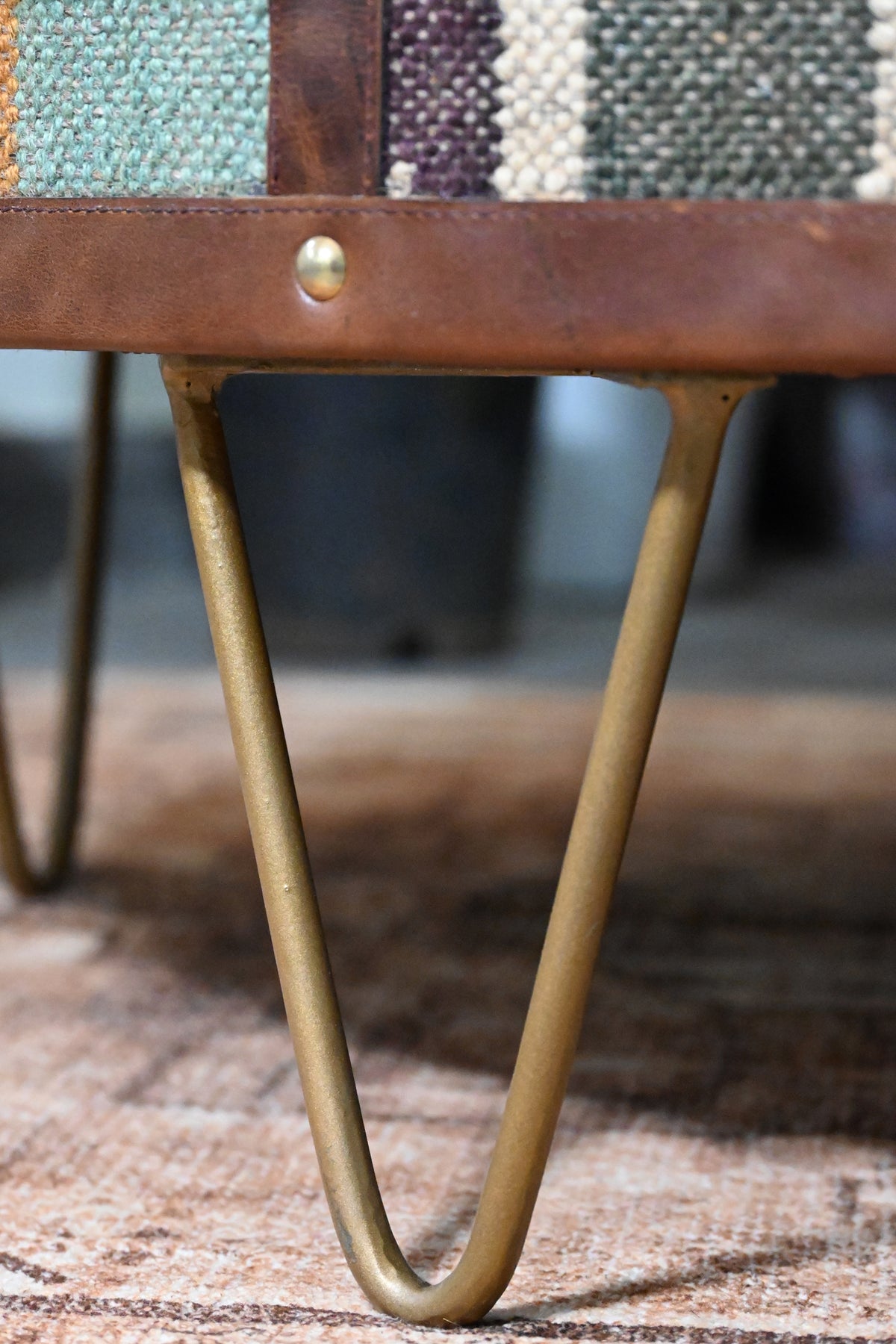 Goround round coffee table in kilim and leather by Art Avenue — image 6 of 11