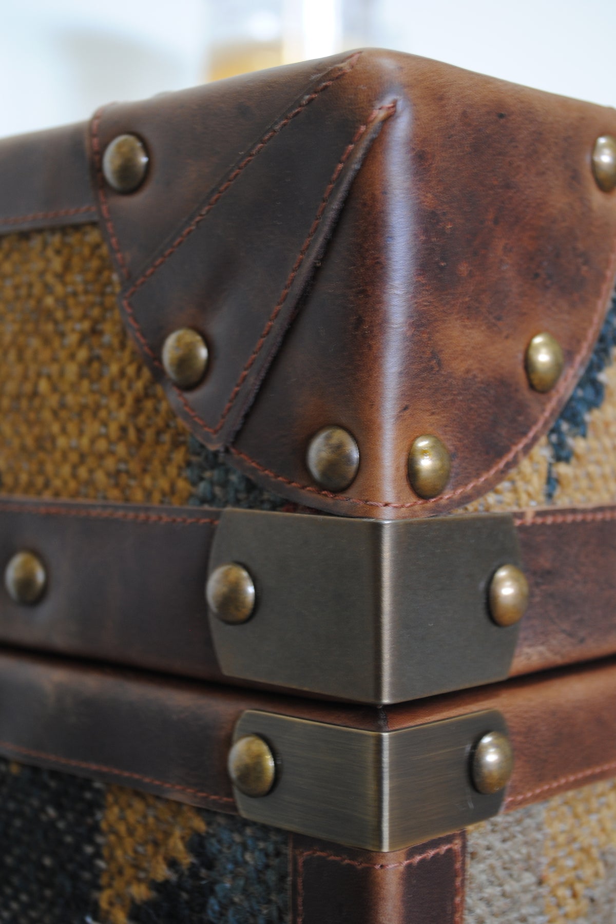Amer kilim-top trunk by Art Avenue, handwoven kilim and leather — image 6 of 12