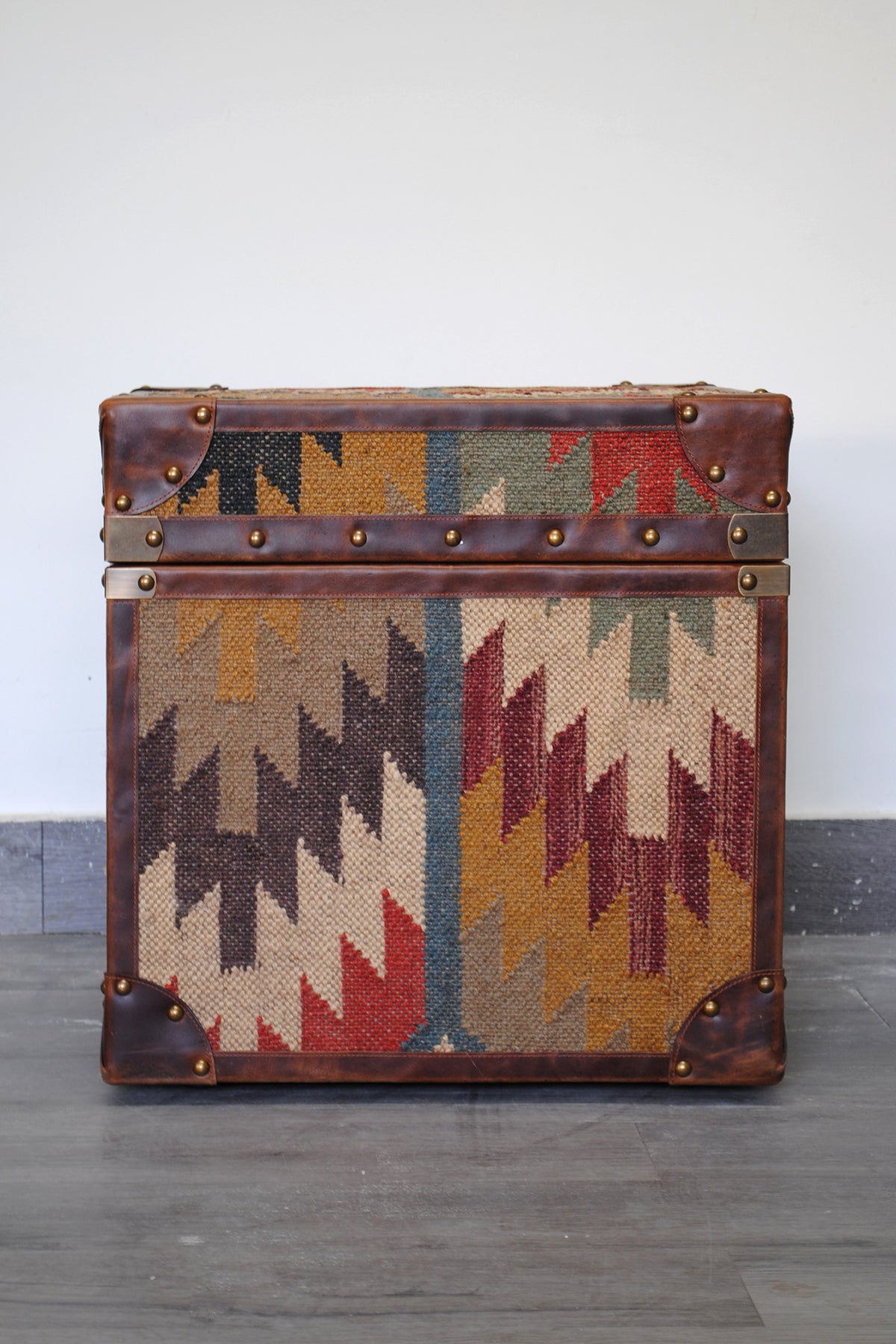 Amer kilim-top trunk by Art Avenue, handwoven kilim and leather — image 7 of 12