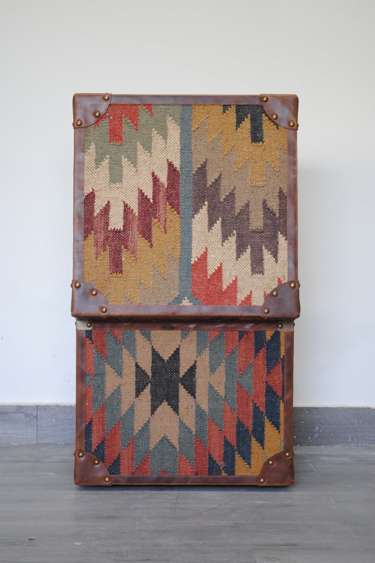 Amer kilim-top trunk by Art Avenue, handwoven kilim and leather — image 11 of 12