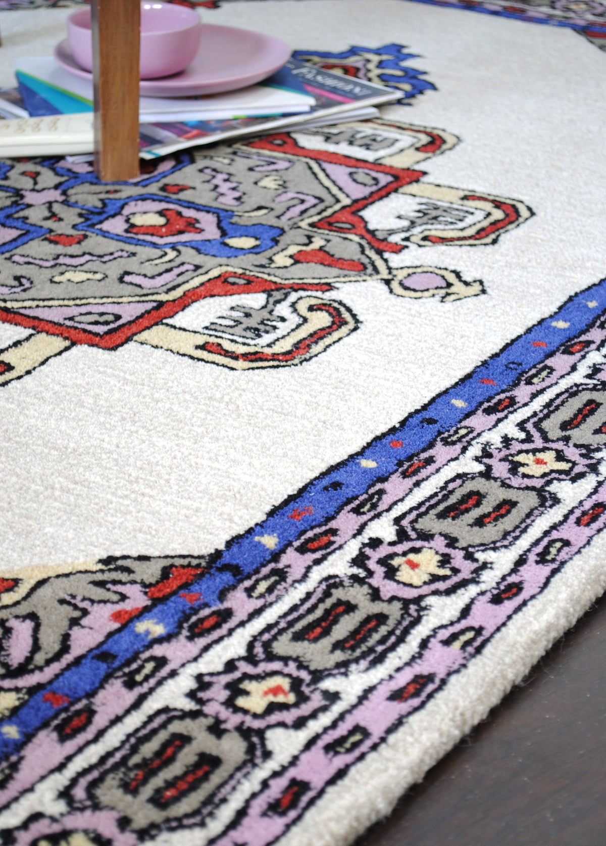 Ajmer hand-tufted wool rug with ivory, cobalt and lilac medallion