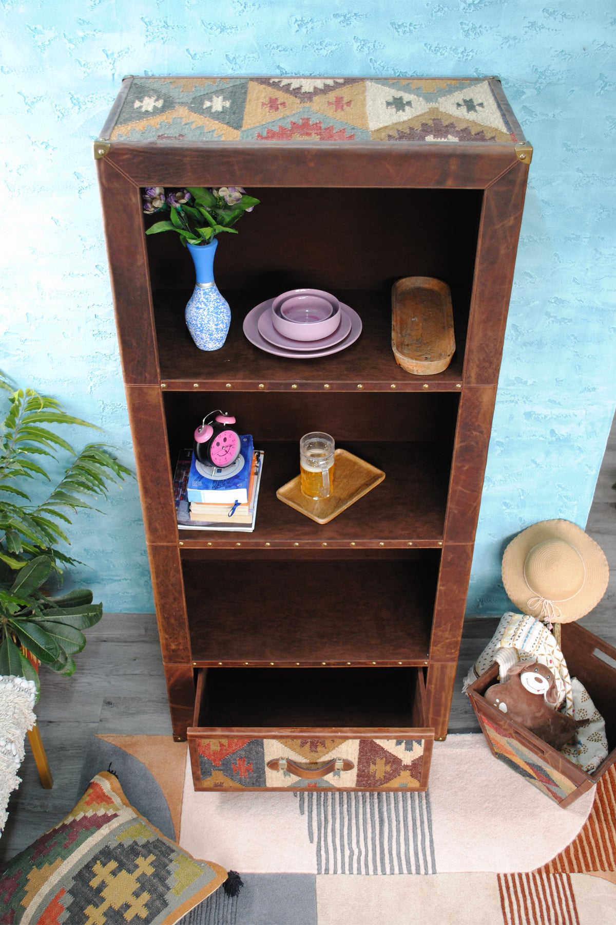 Expat kilim book shelf by Art Avenue, handwoven kilim and wood — image 12 of 12
