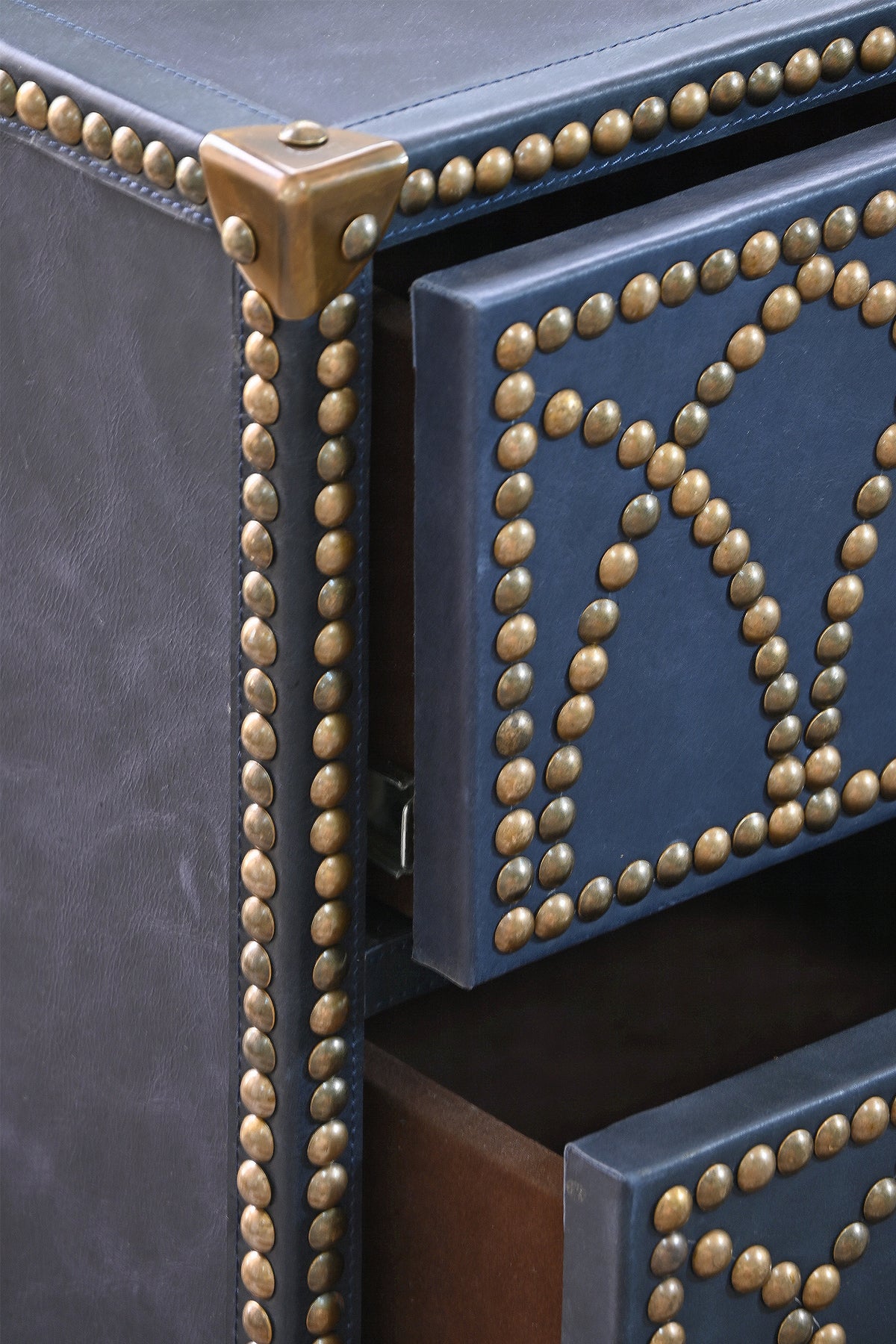 Samode studded leather bedside chest