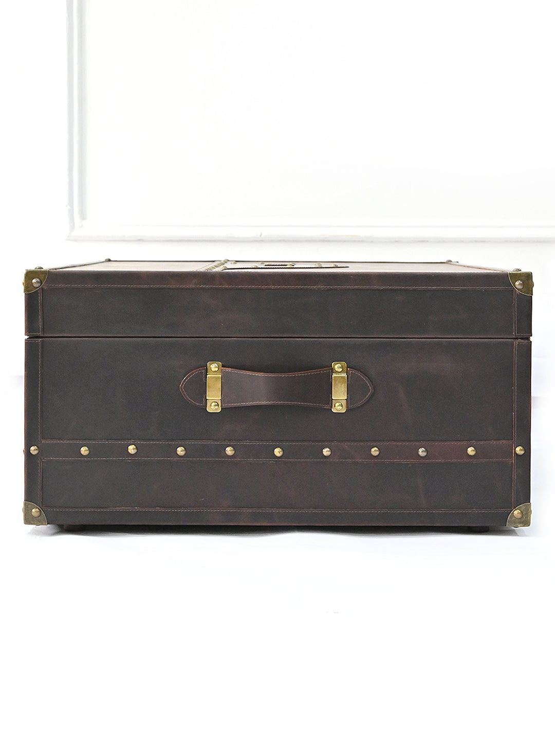 Jaisalmer Campaign Trunk — handcrafted leather storage trunk by Art Avenue, hardware detail