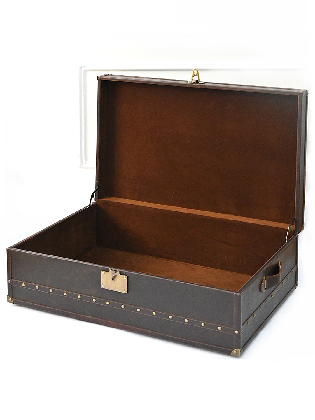 Jaisalmer Campaign Trunk — handcrafted leather storage trunk by Art Avenue, in a styled setting
