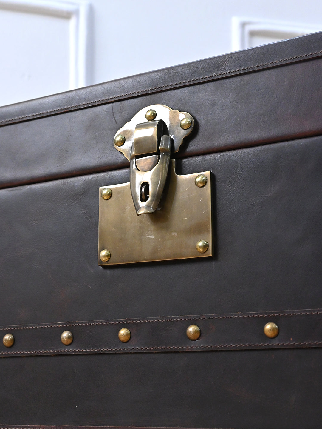 Jaisalmer Campaign Trunk — handcrafted leather storage trunk by Art Avenue, corner detail