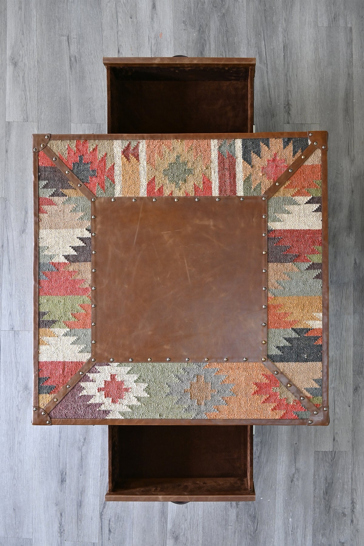 Overhead view with both opposing suede-lined drawers extended