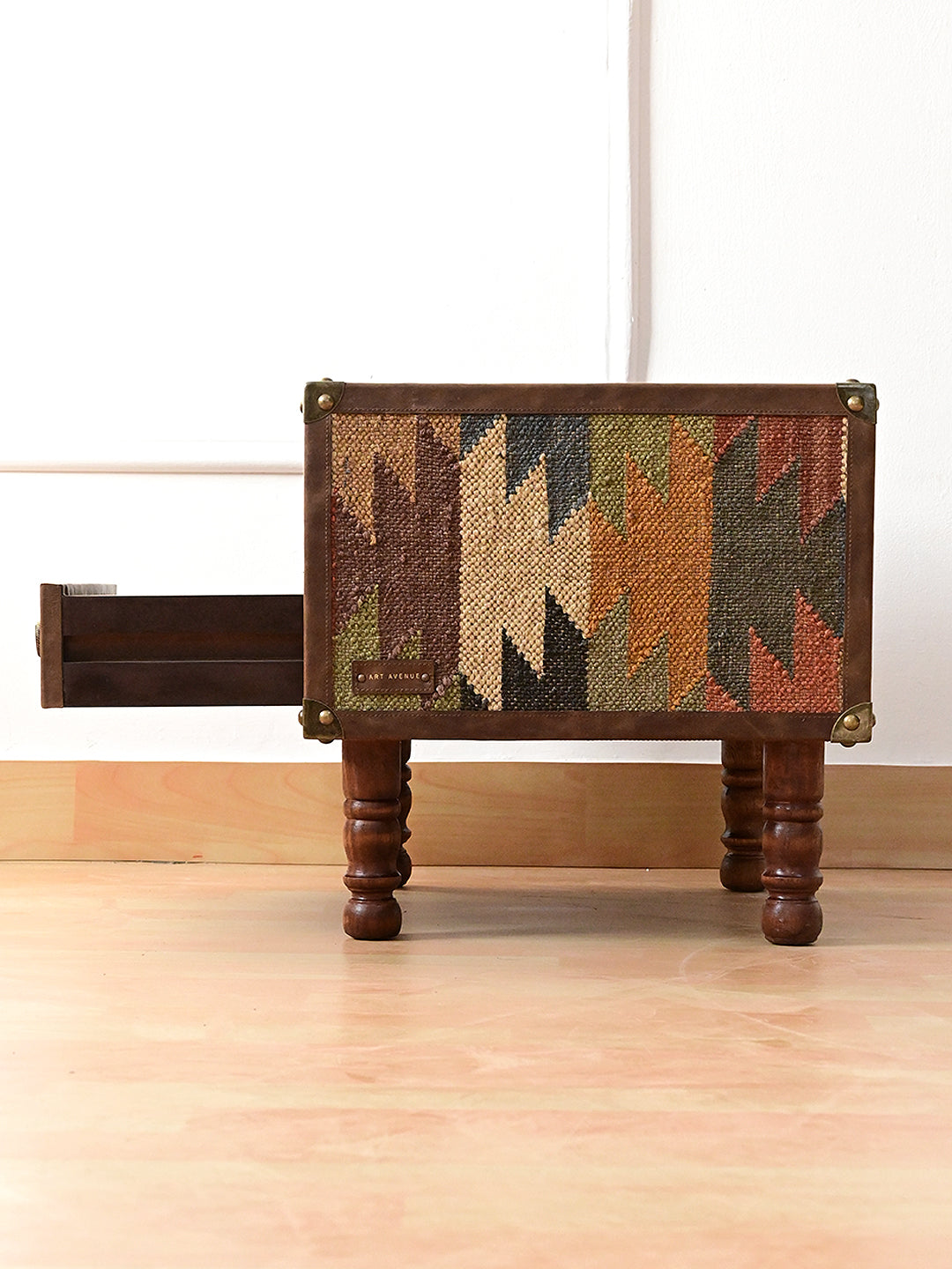 Side view of the Mahansar bedside table with the drawer extended