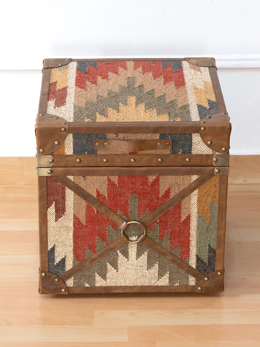 Jaisalmer Campaign Trunk — handcrafted leather and kilim trunk by Art Avenue, view 2
