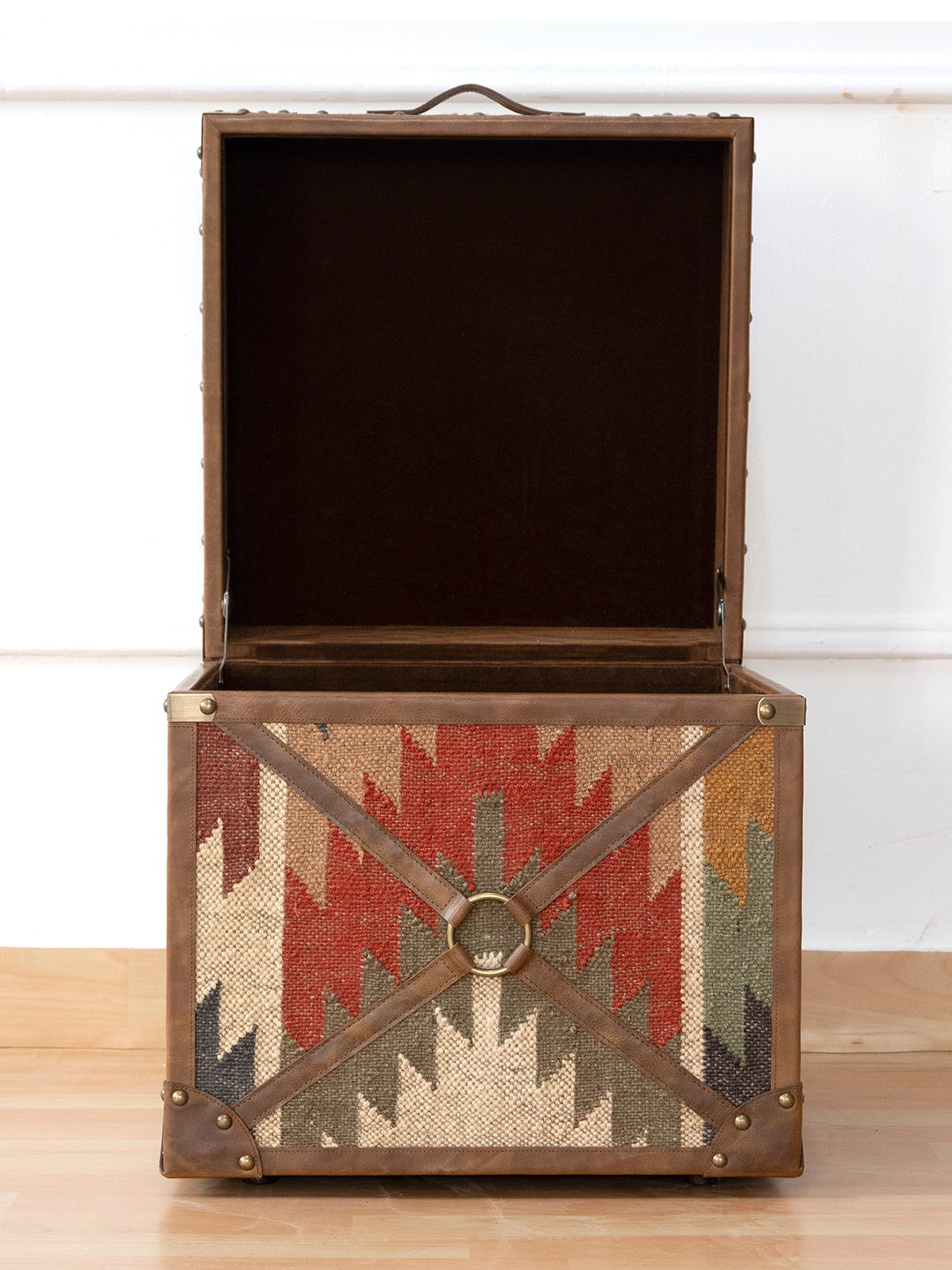 Jaisalmer Campaign Trunk — handcrafted leather and kilim trunk by Art Avenue, view 3