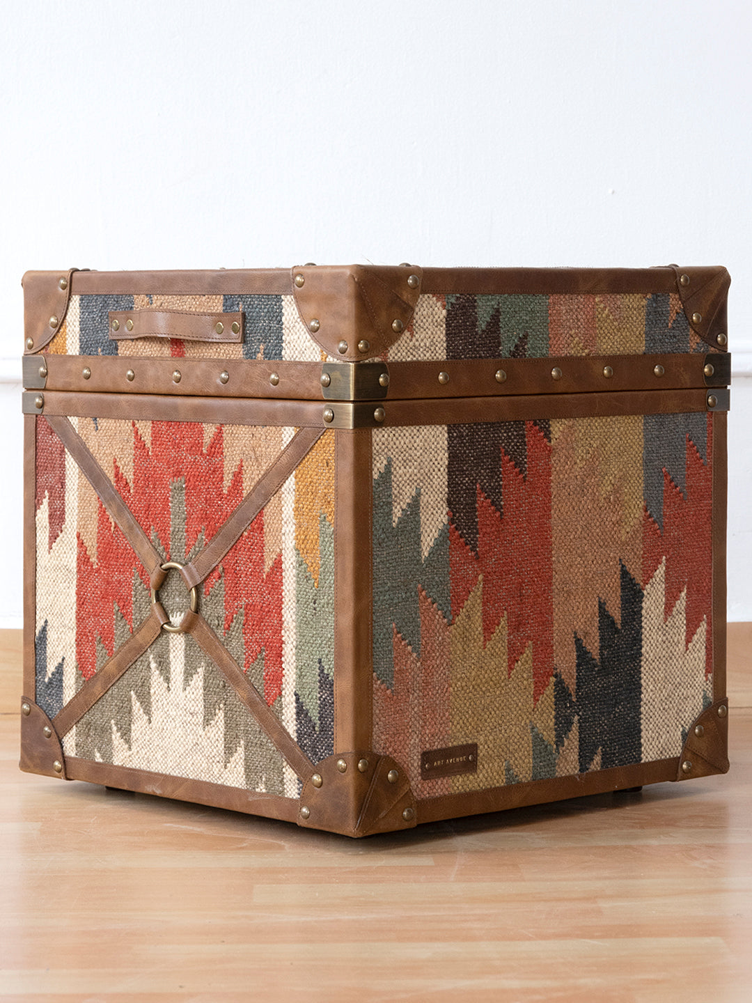Jaisalmer Campaign Trunk — handcrafted leather and kilim trunk by Art Avenue, view 4