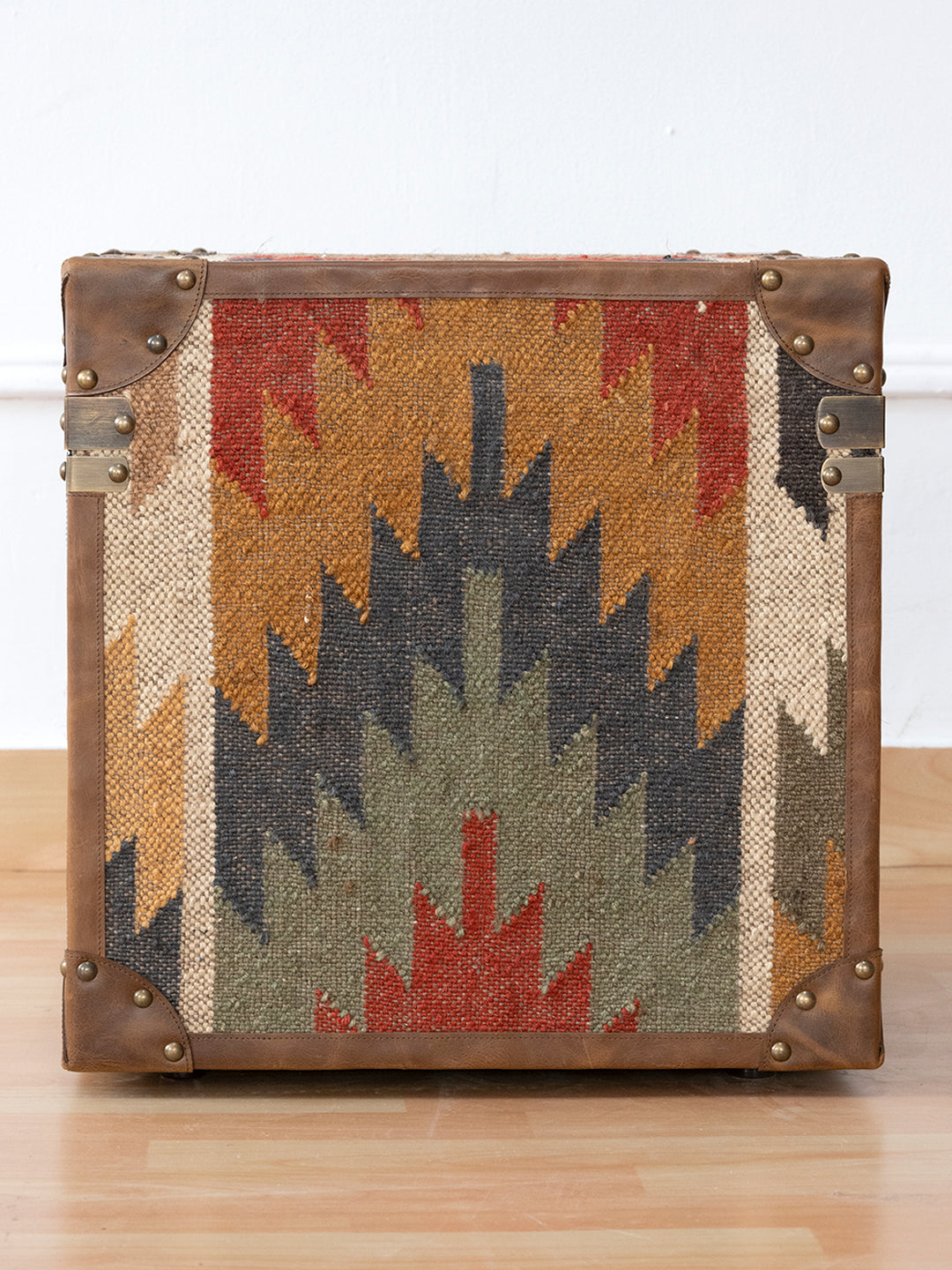 Jaisalmer Campaign Trunk — handcrafted leather and kilim trunk by Art Avenue, in a styled setting
