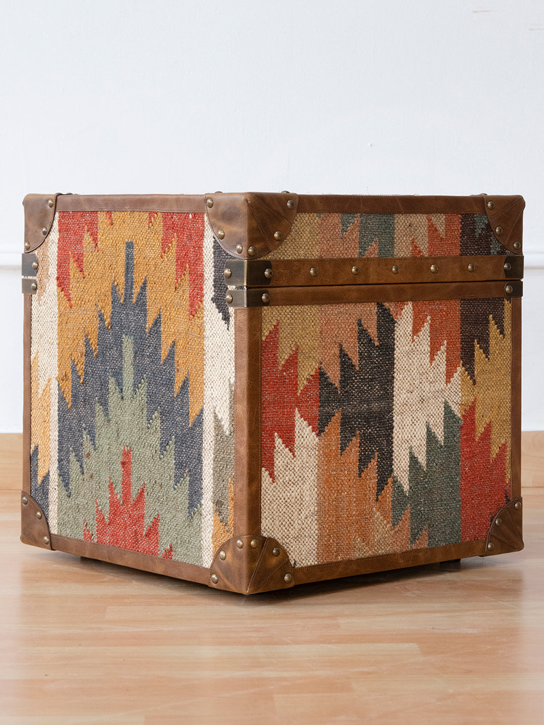 Jaisalmer Campaign Trunk — handcrafted leather and kilim trunk by Art Avenue, view 6