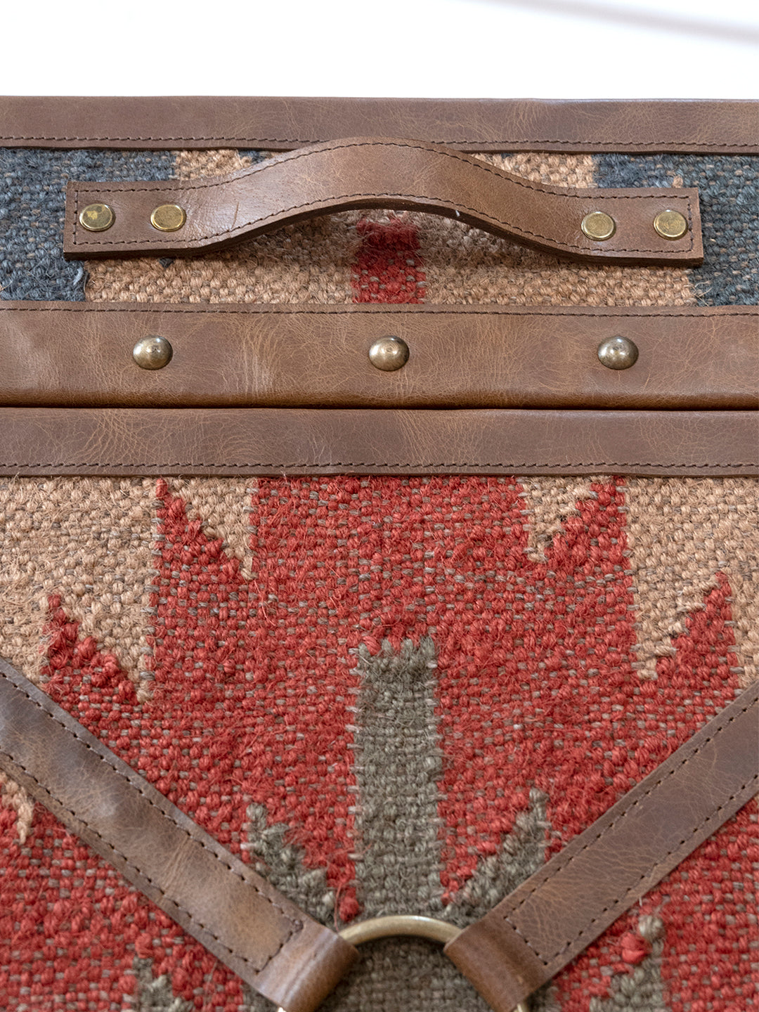 Jaisalmer Campaign Trunk — handcrafted leather and kilim trunk by Art Avenue, texture detail