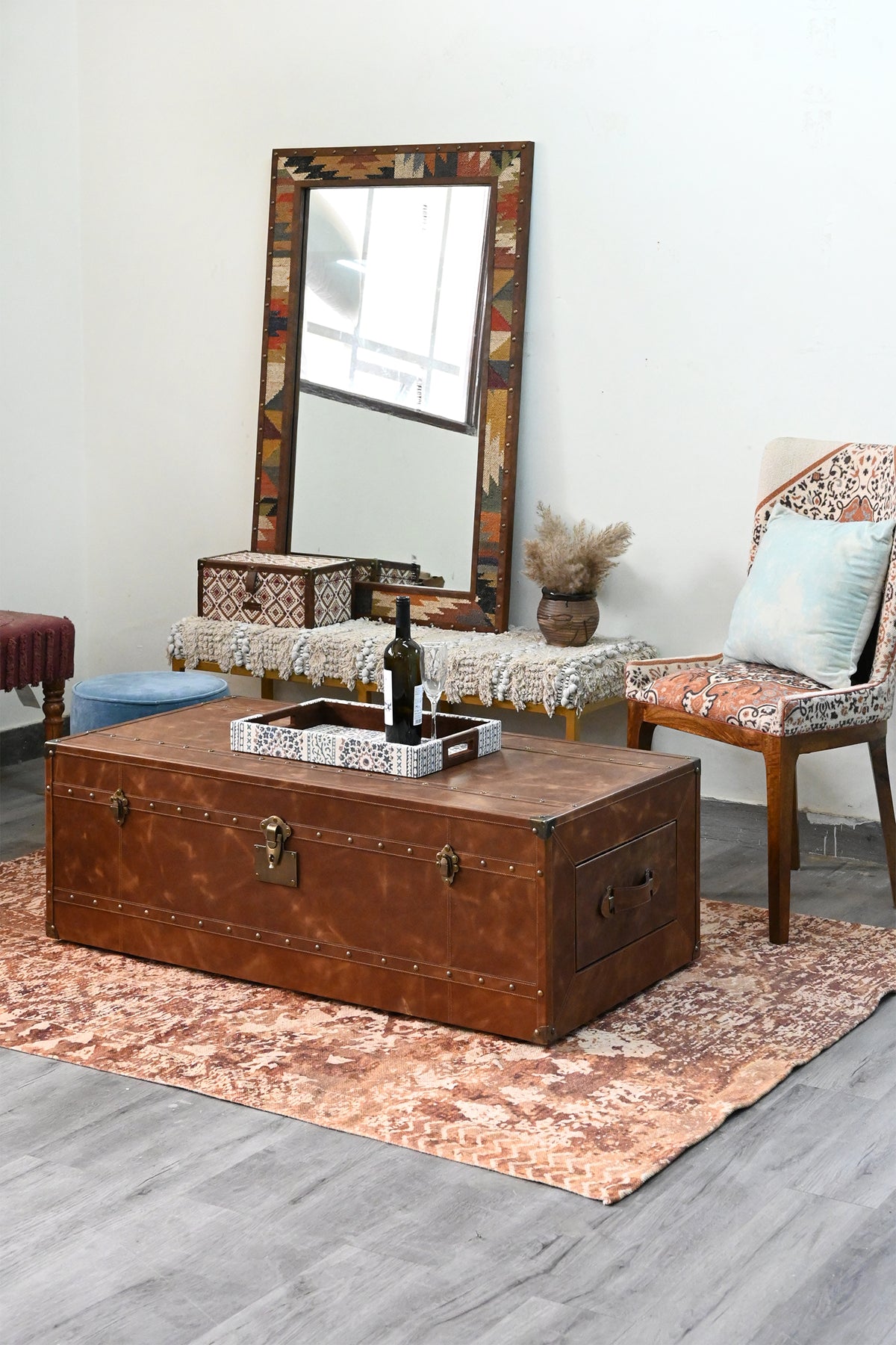 Nagaur leather trunk coffee table by Art Avenue, made to order — image 1 of 12