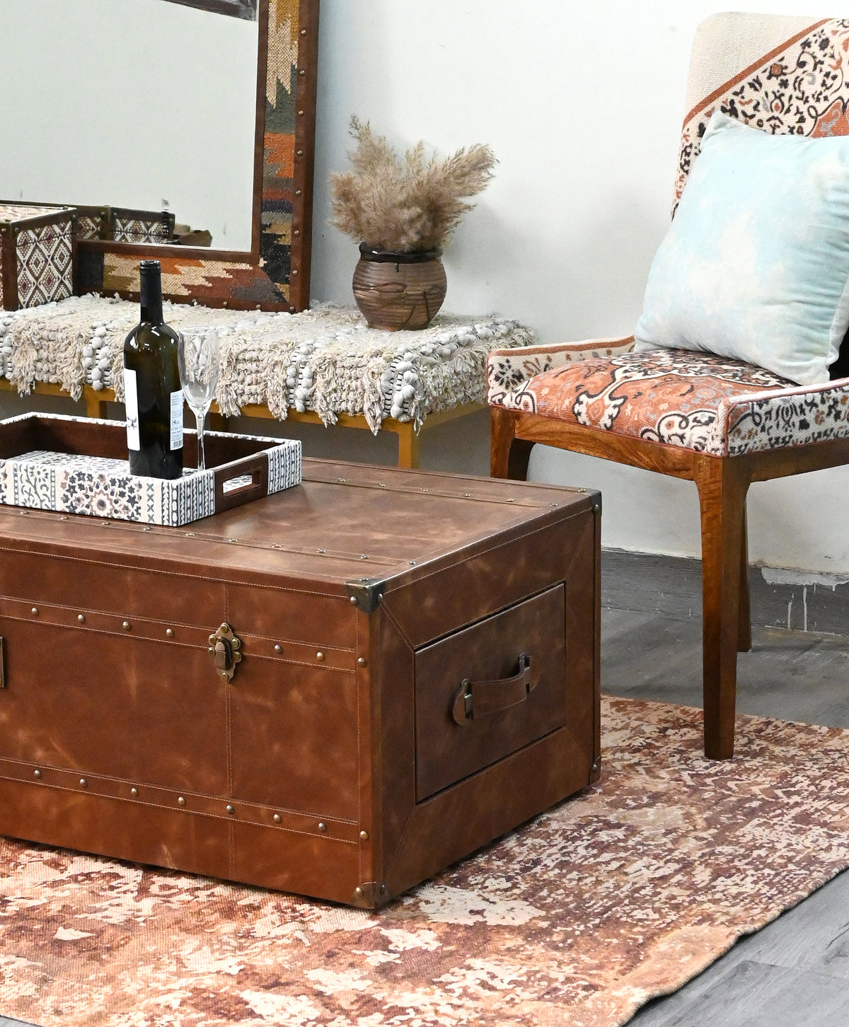 Nagaur leather trunk coffee table by Art Avenue, made to order — image 2 of 12