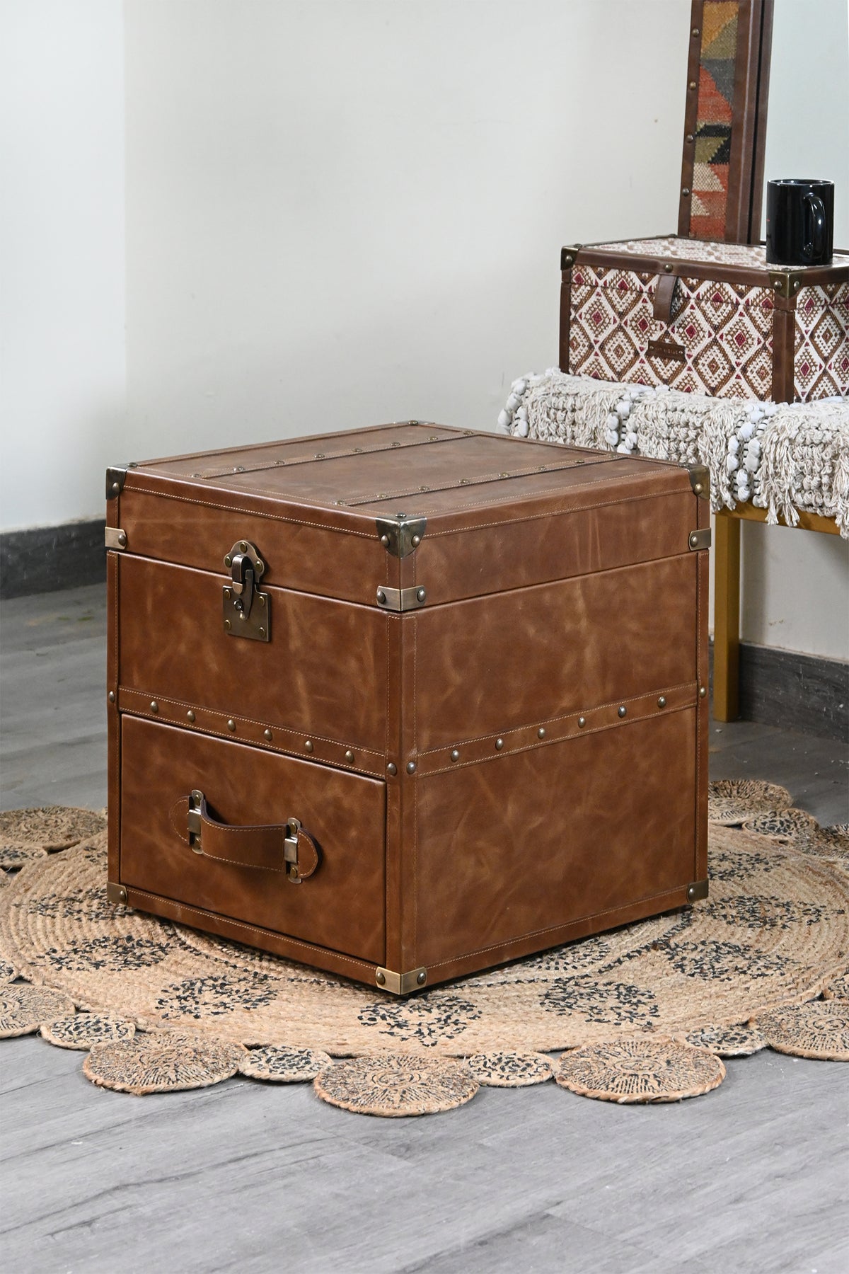 Morbagh leather trunk side table by Art Avenue, made to order — image 4 of 14