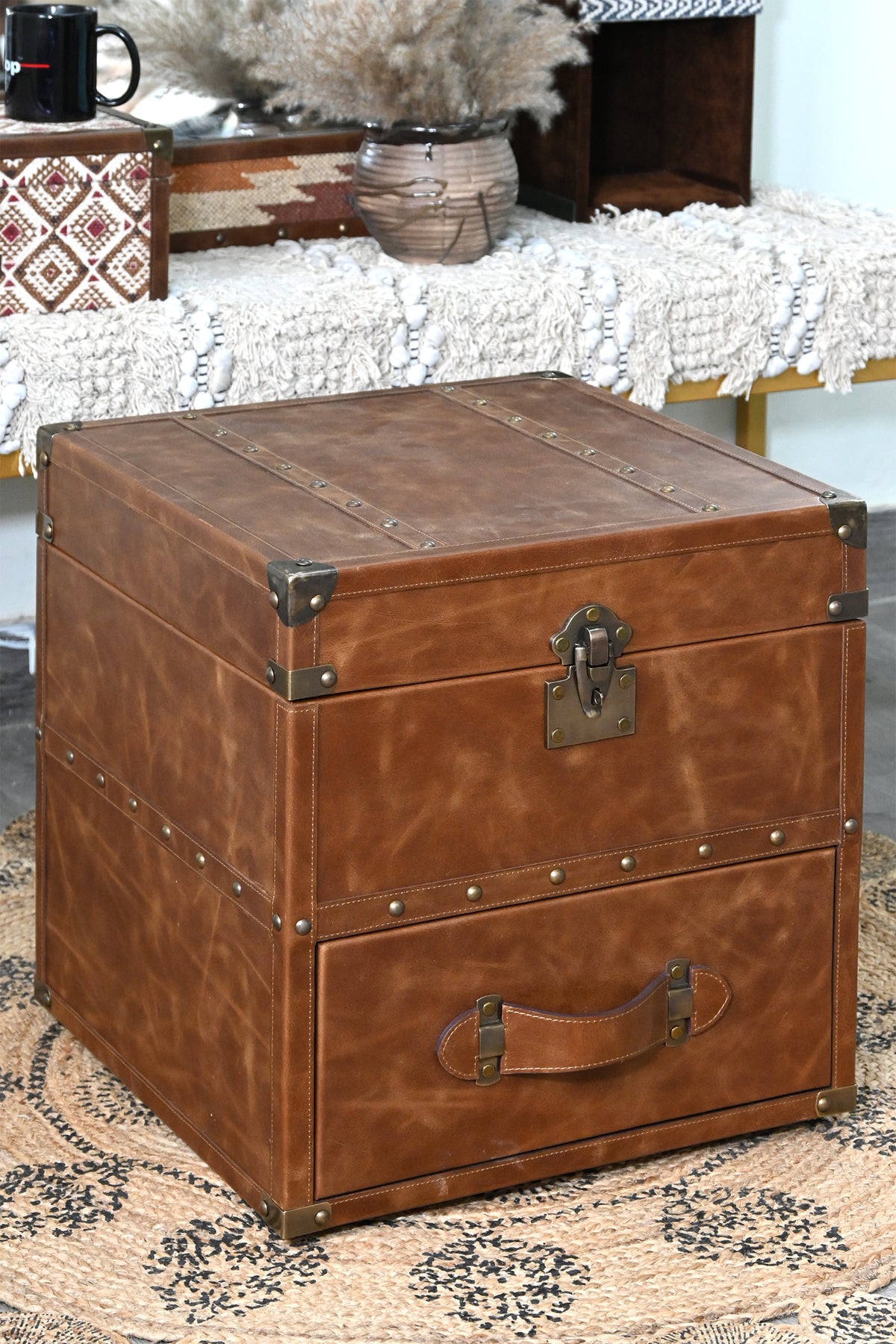 Morbagh leather trunk side table by Art Avenue, made to order — image 5 of 14