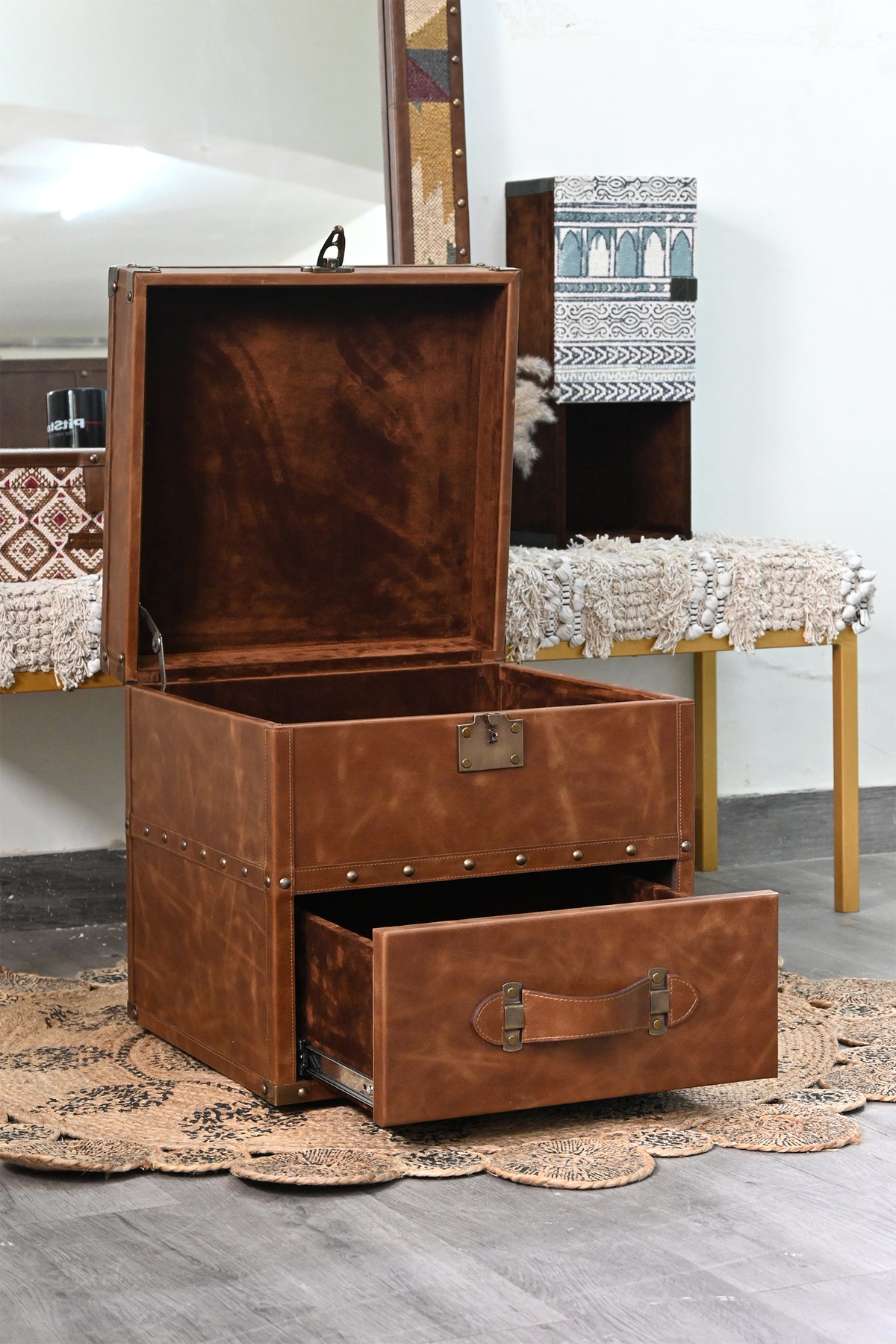 Morbagh leather trunk side table by Art Avenue, made to order — image 7 of 14
