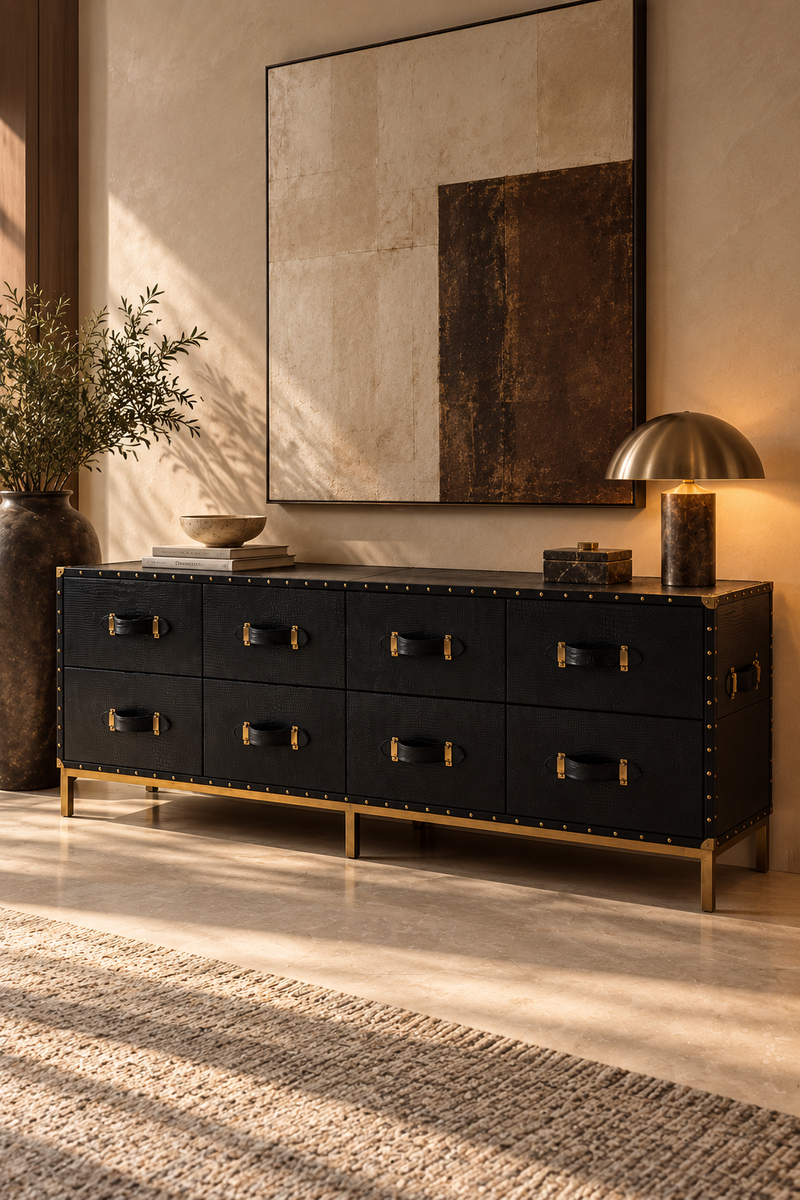 Pataudi Studded Leather Chest of Drawers