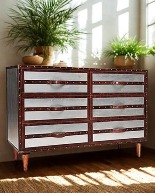 HEXA CHEST OF DRAWERS - ALUMINIUM AND LEATHER