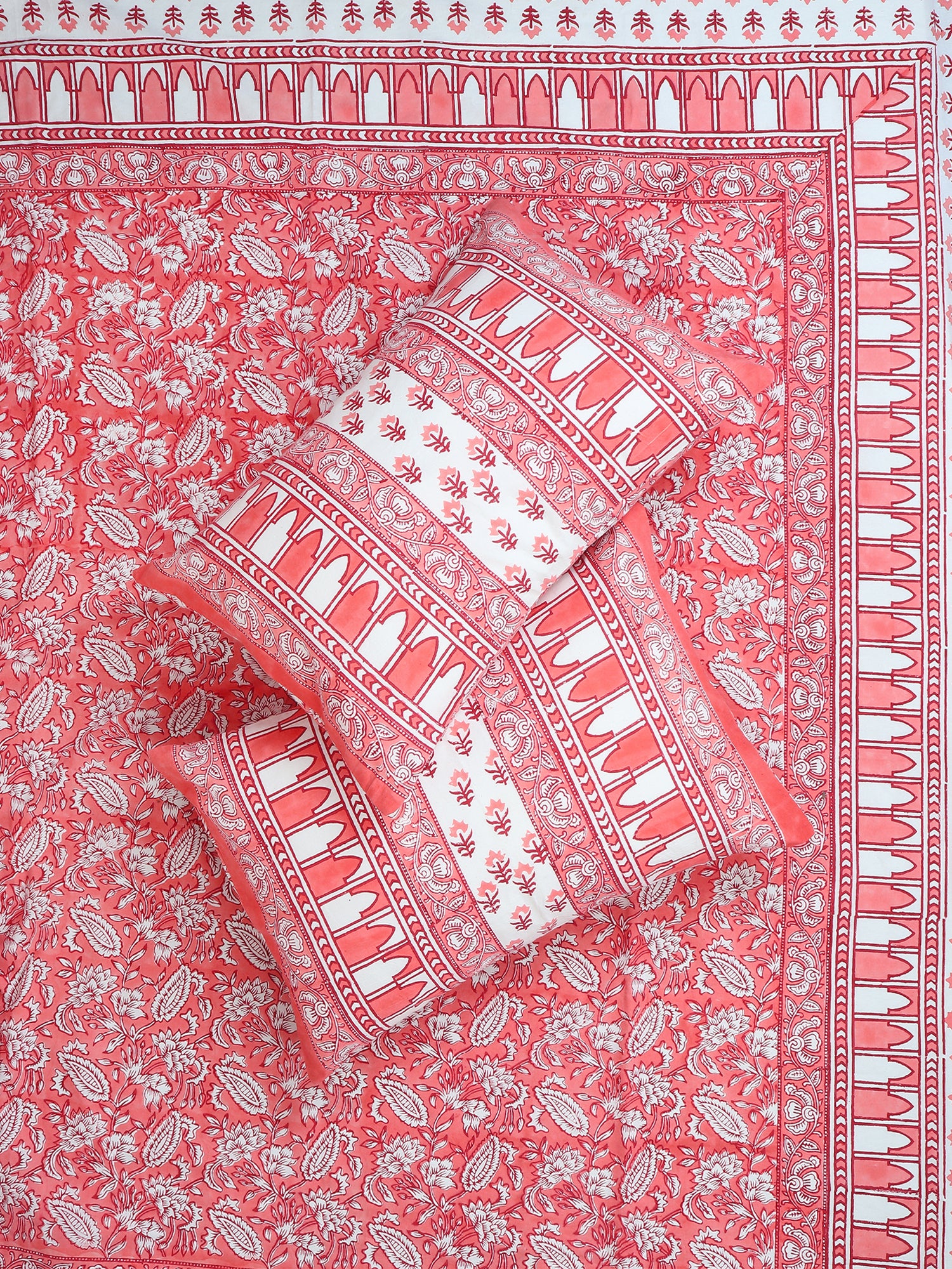 LOOMRA COTTON PRINTED DOUBLE BEDSHEET WITH PILLOW