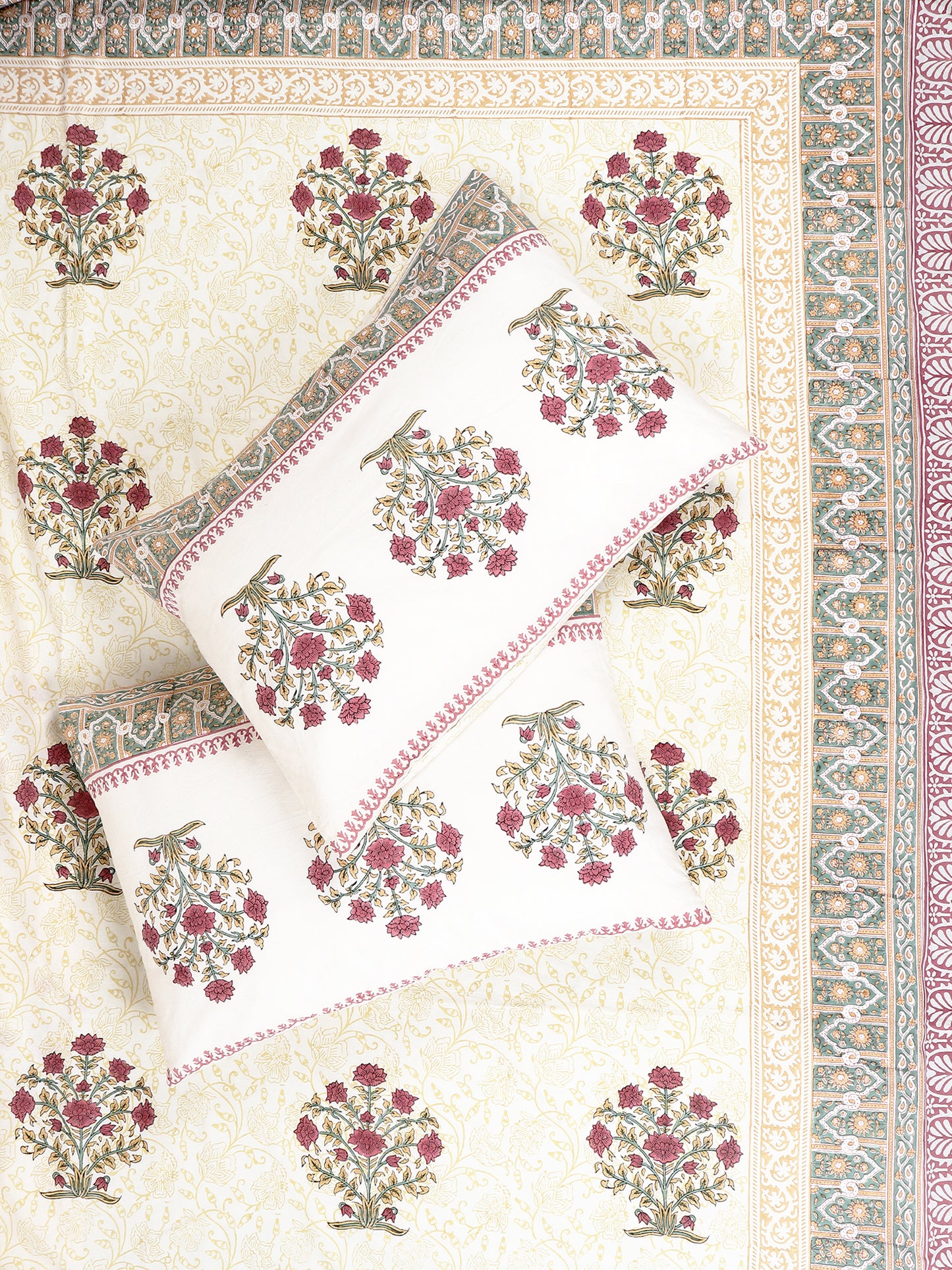 QUILORA COTTON PRINTED DOUBLE BEDSHEET WITH PILLOW