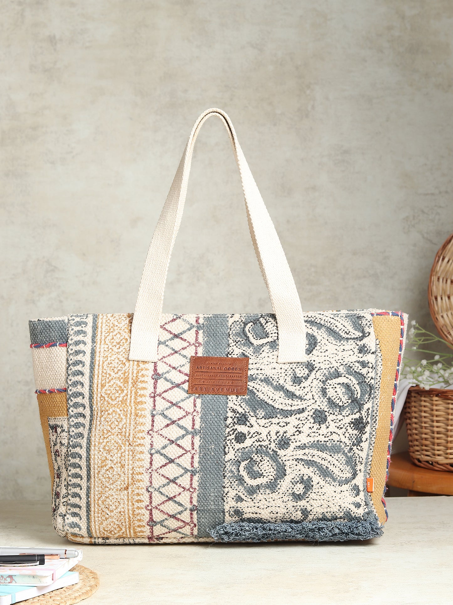 ELYSIRA - BLOCK PRINTED COTTON TOTE BAG