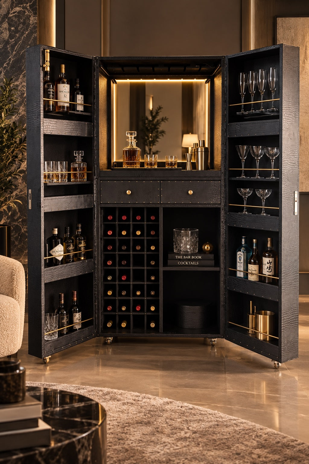 Nahargarh Leather Bar Cabinet