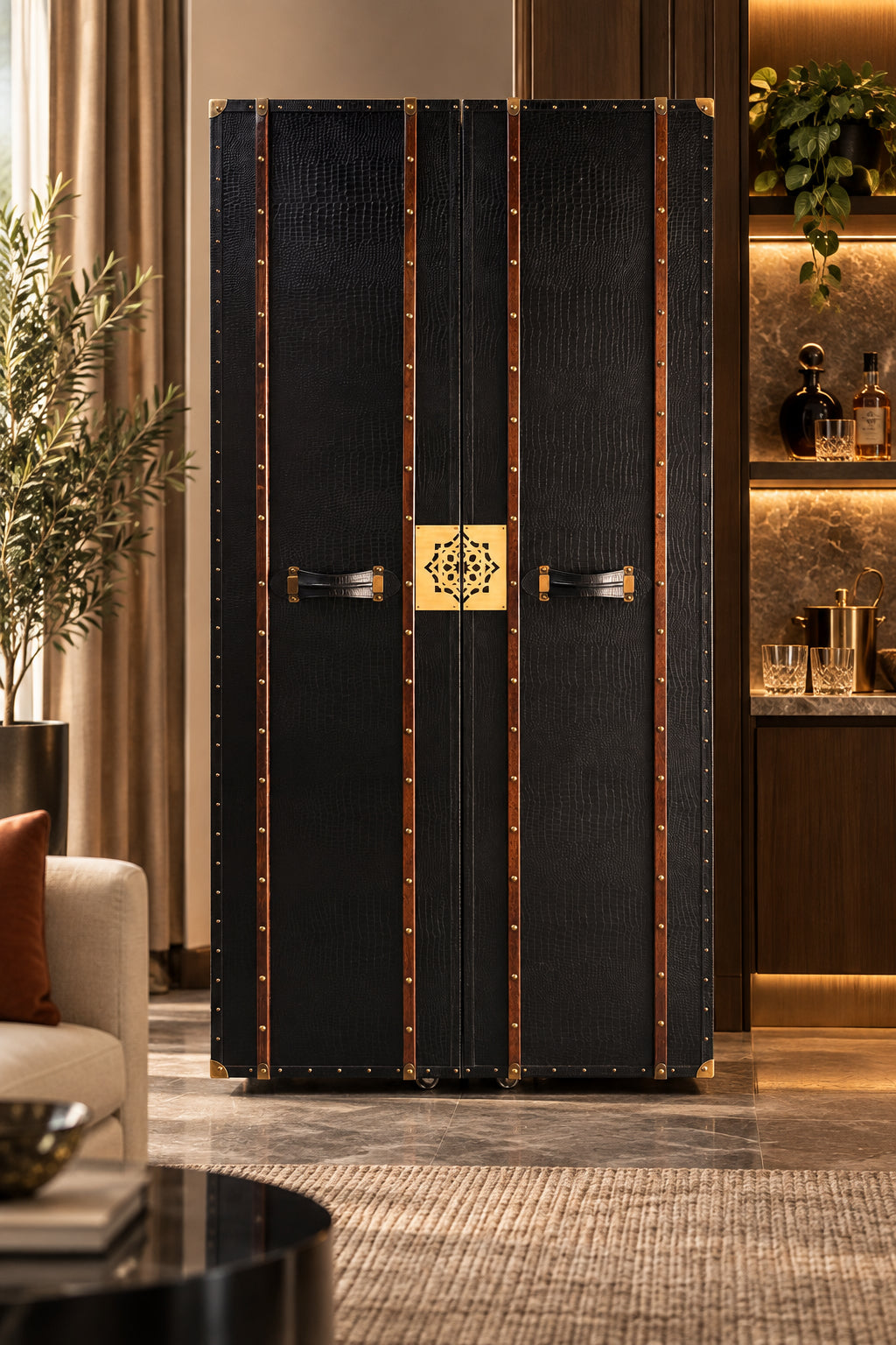 Nahargarh Leather Bar Cabinet
