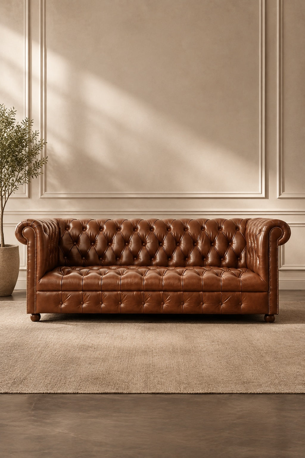 Brighton tufted leather sofa by Art Avenue, handmade to order — image 1 of 6