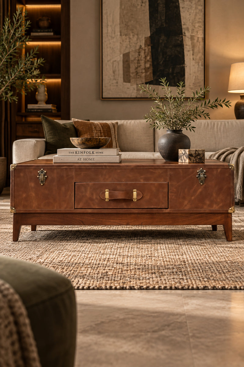 Kuchaman Leather Trunk Coffee Table