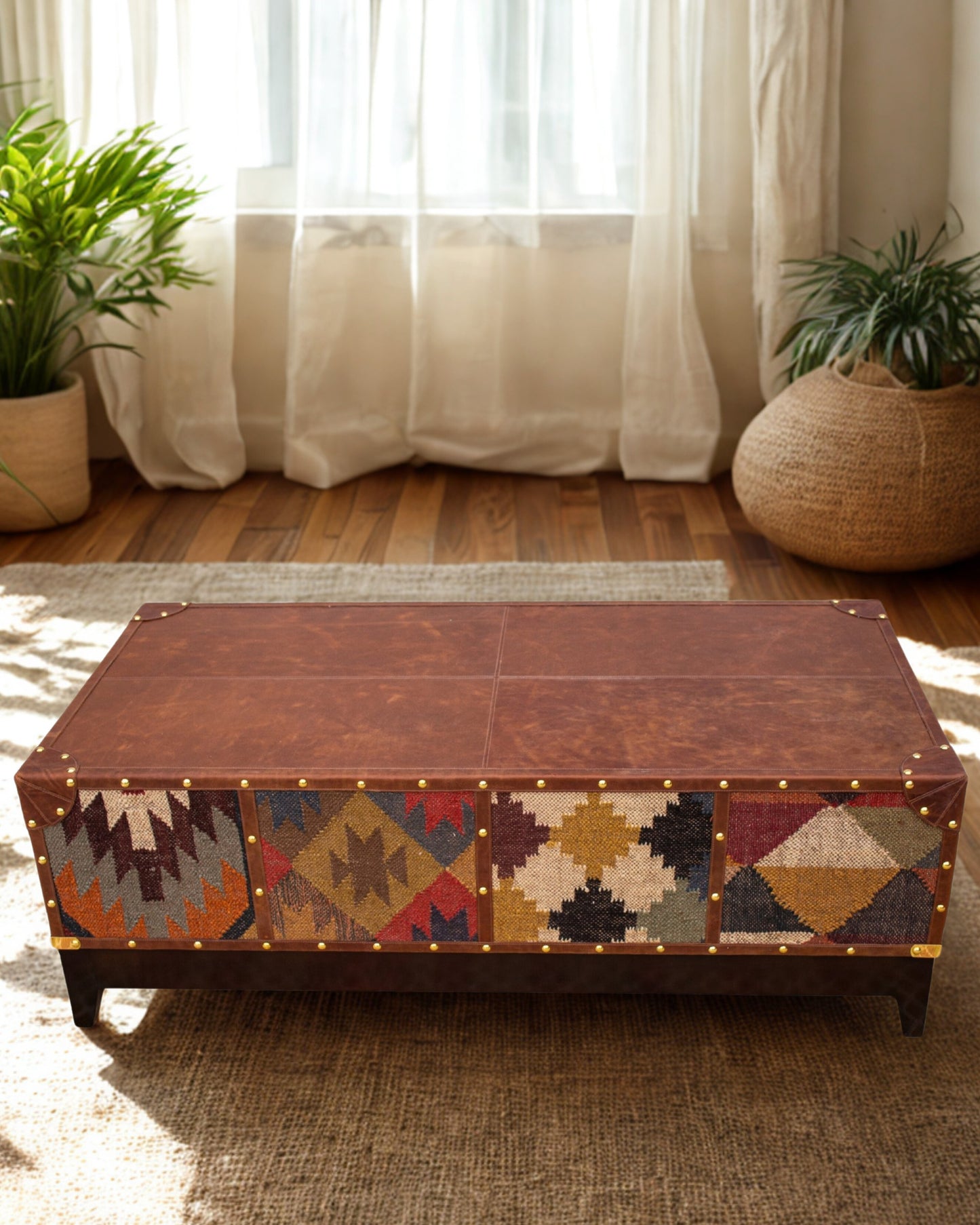 DELHI COFFEE TABLE - KILIM AND LEATHER