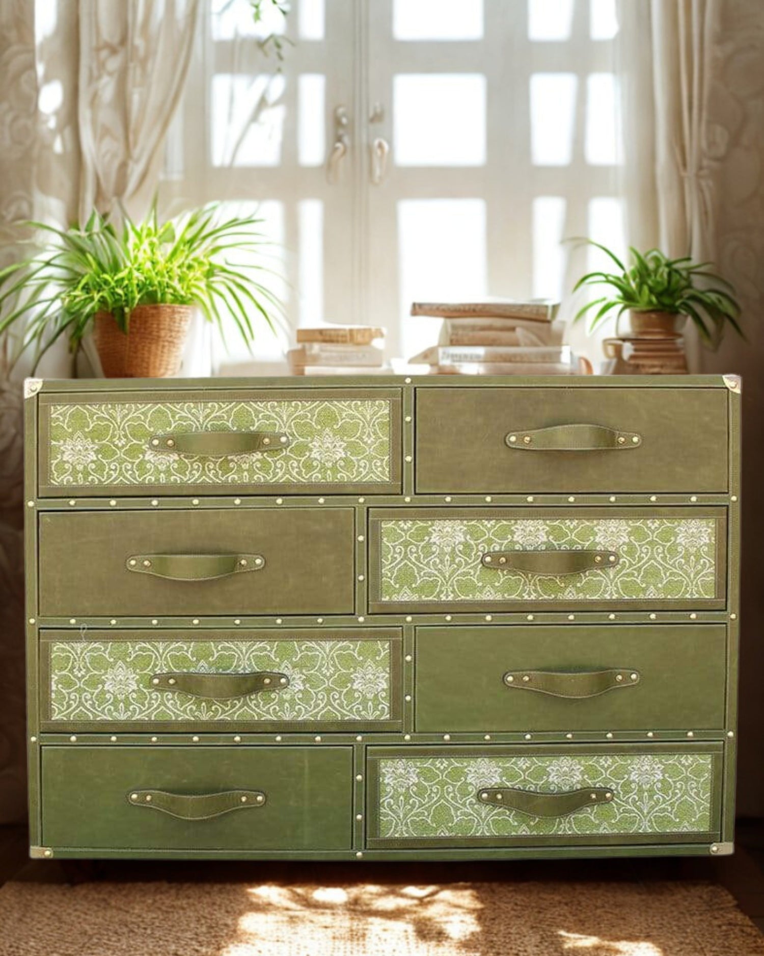 GREENFIELD CHEST OF DRAWERS - LEATHER AND PRINTED COTTON